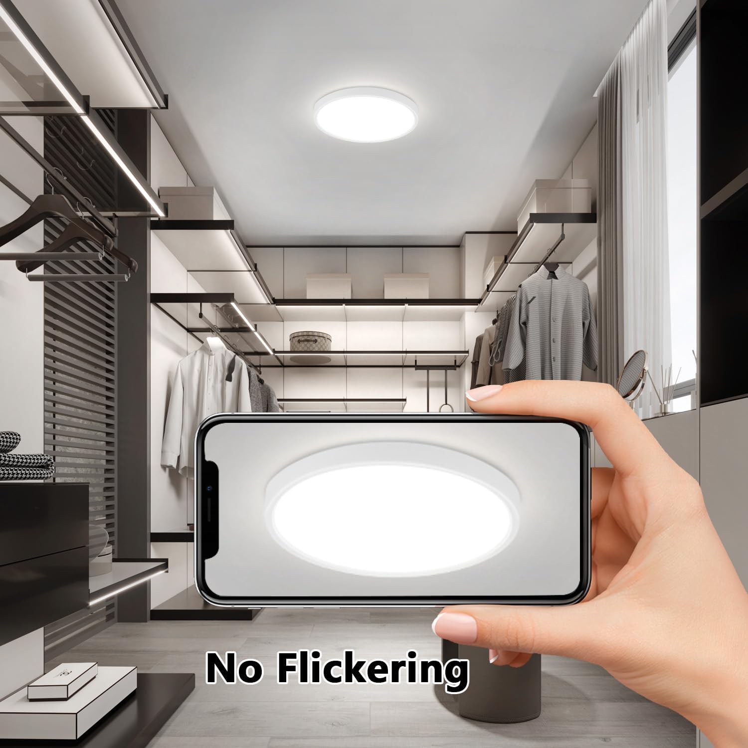 Detalle de ZMH LED-Deckenlampe für Schlafzimmer & Bad, flach, Ø 23 cm, 18 W, IP44, kaltweiß 6.000 K