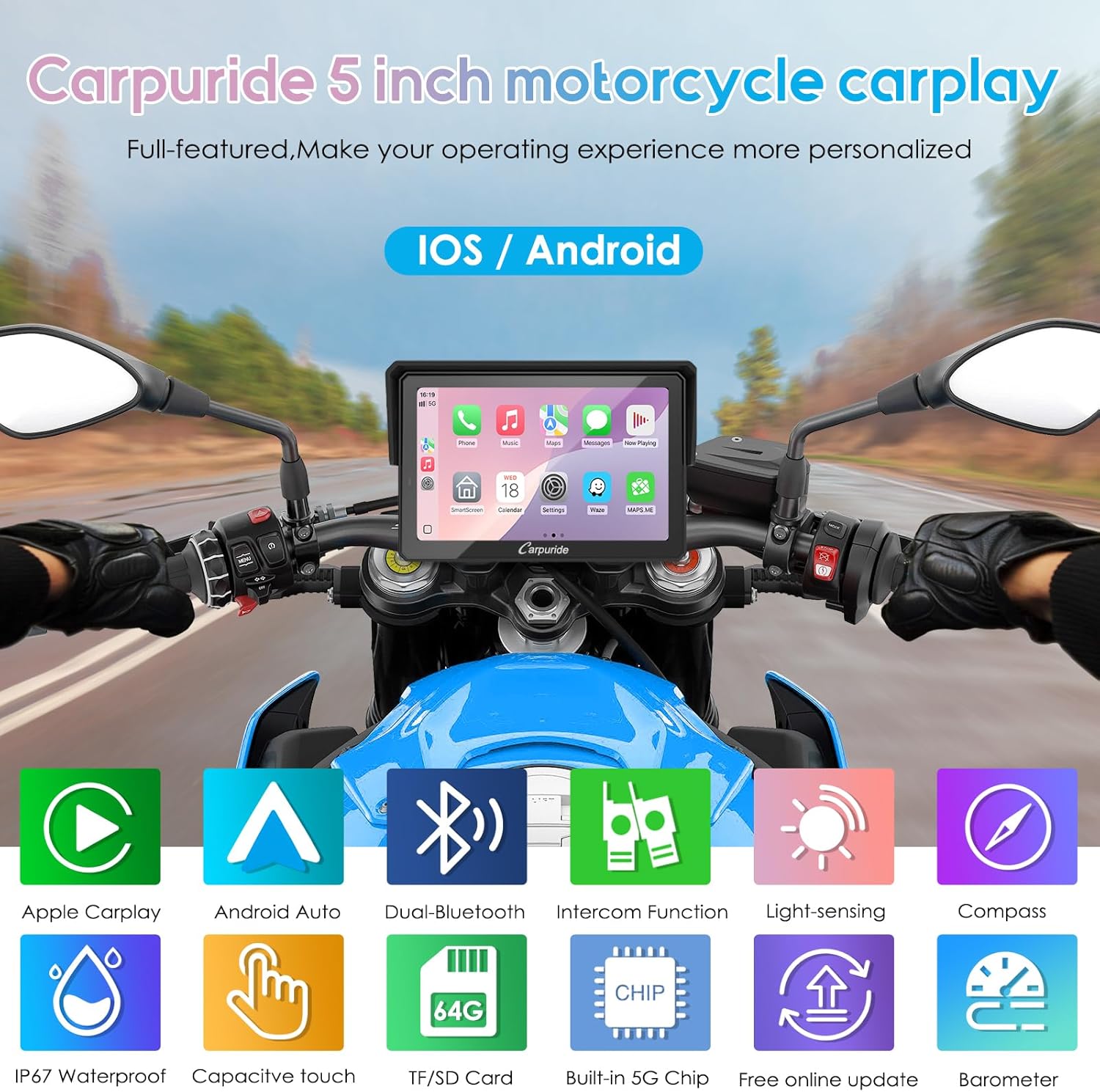 Thumbnail 1 de Carpuride W502PRO Motorrad‑CarPlay 5 Zoll
