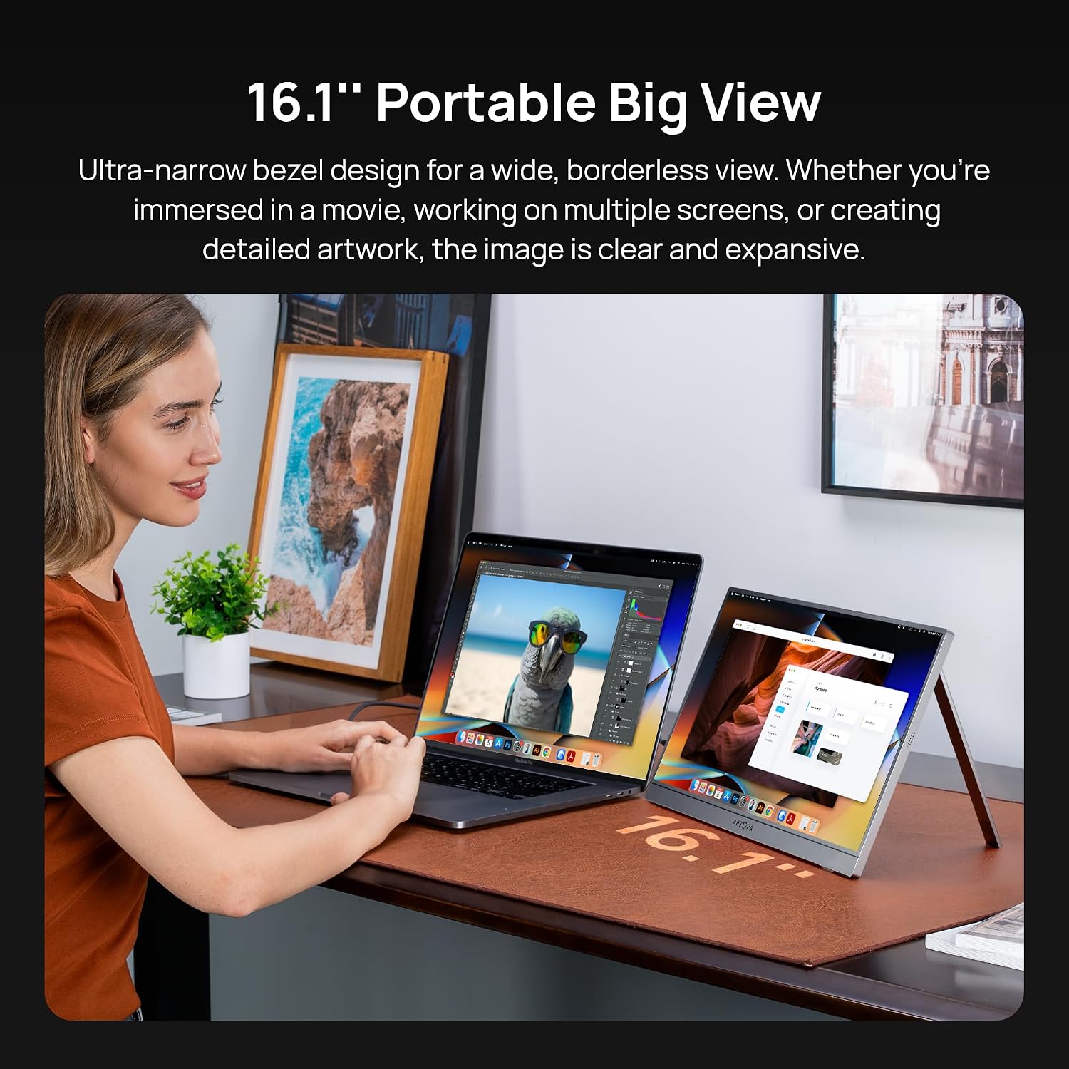 Detalle 2 de ARZOPA 16.1" Portable Monitor Z1C Grey — Full HD, 100% sRGB