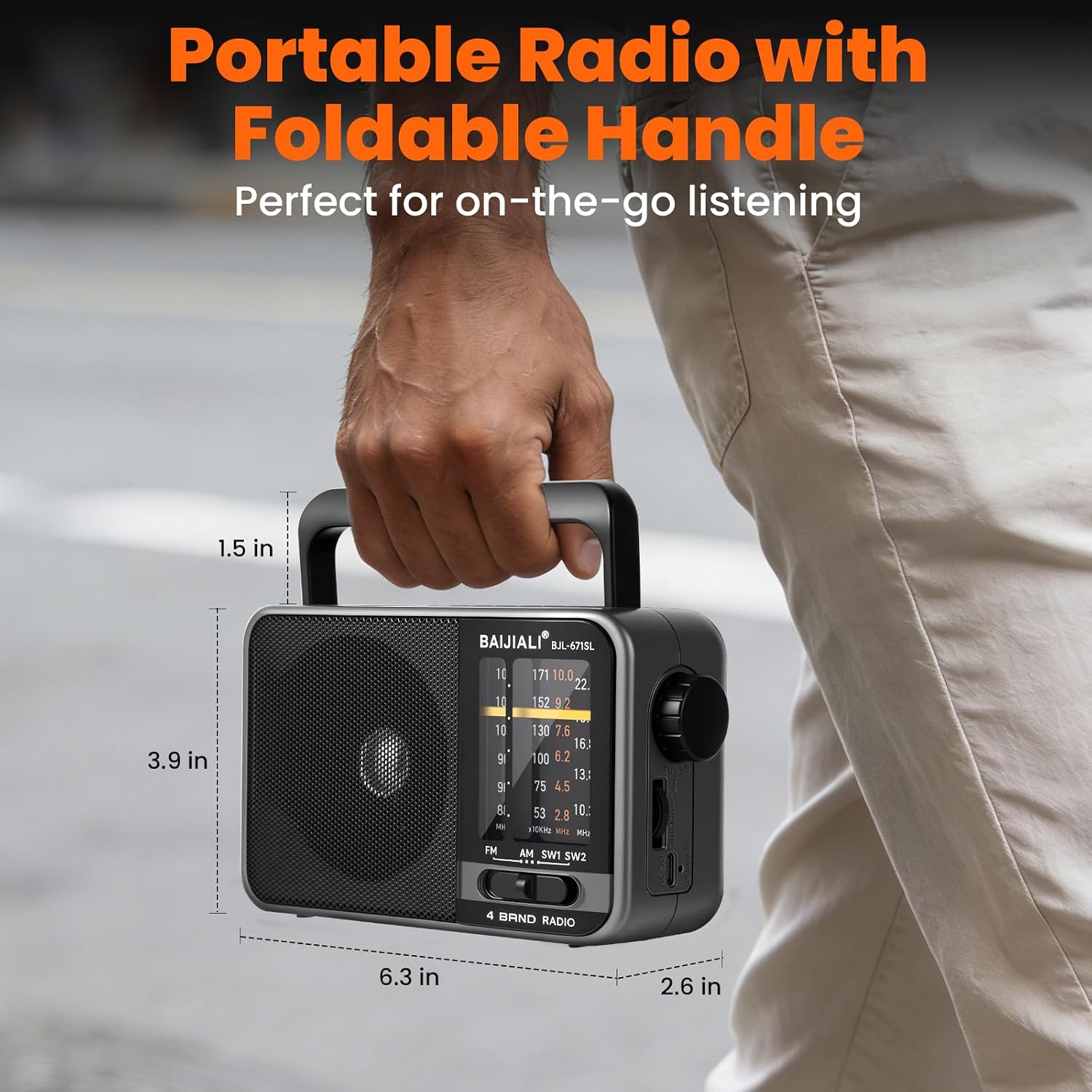 Detalle 2 de BAIJIALI BJL-671SL Portable Radio with AM/FM/SW, Solar Charging and USB-C