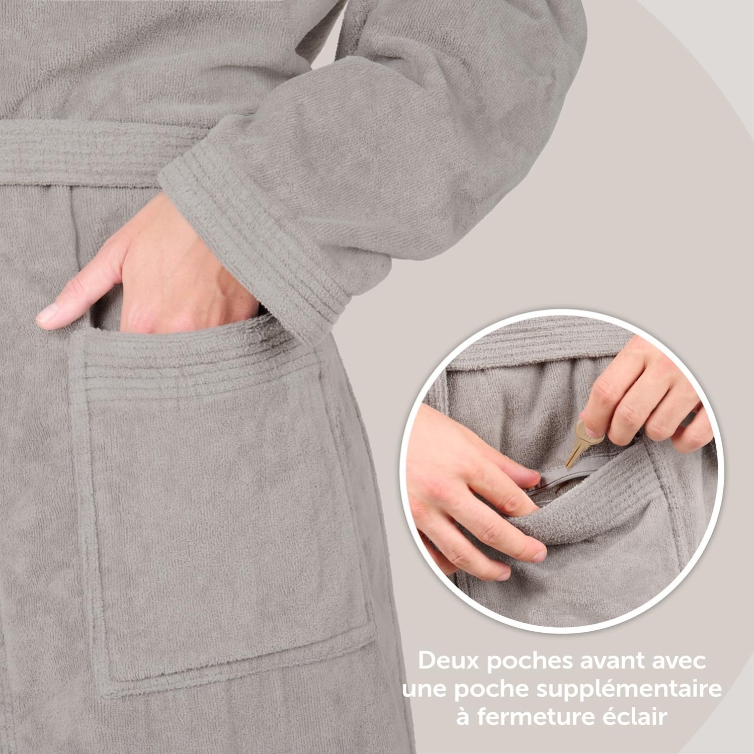 Detalle de Blumtal peignoir de bain femme en coton doux à capuche doublée et velours éponge, certifié Oeko-TEX®