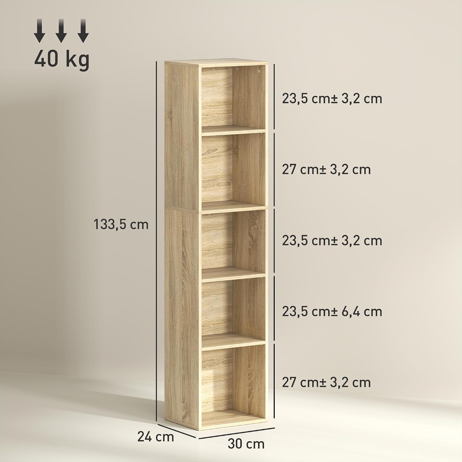 Detalle de HOMCOM Bibliothèque 5 niveaux 133,5 cm