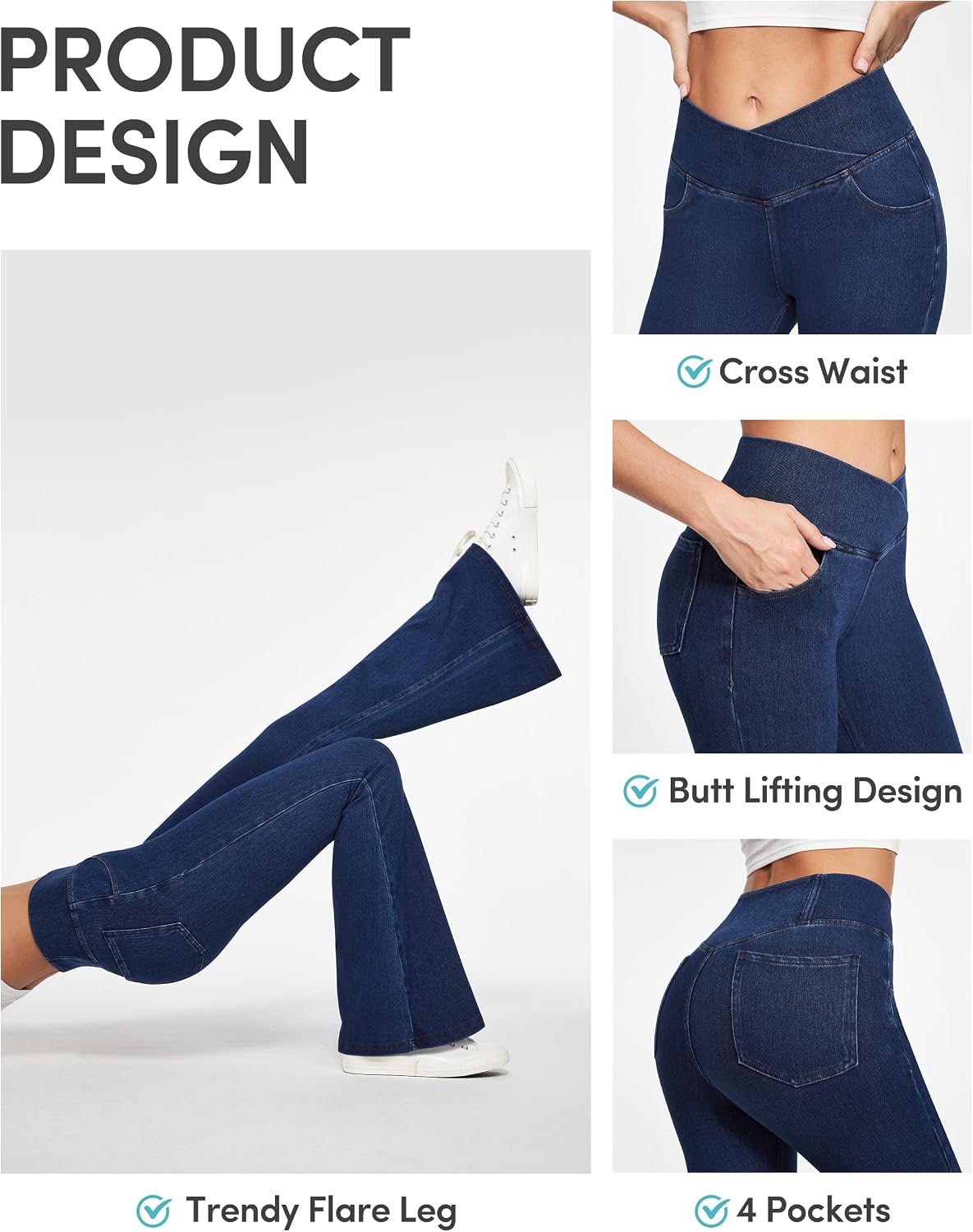 Detalle de IUGA Pull-On Flare Jeans with 4 Pockets