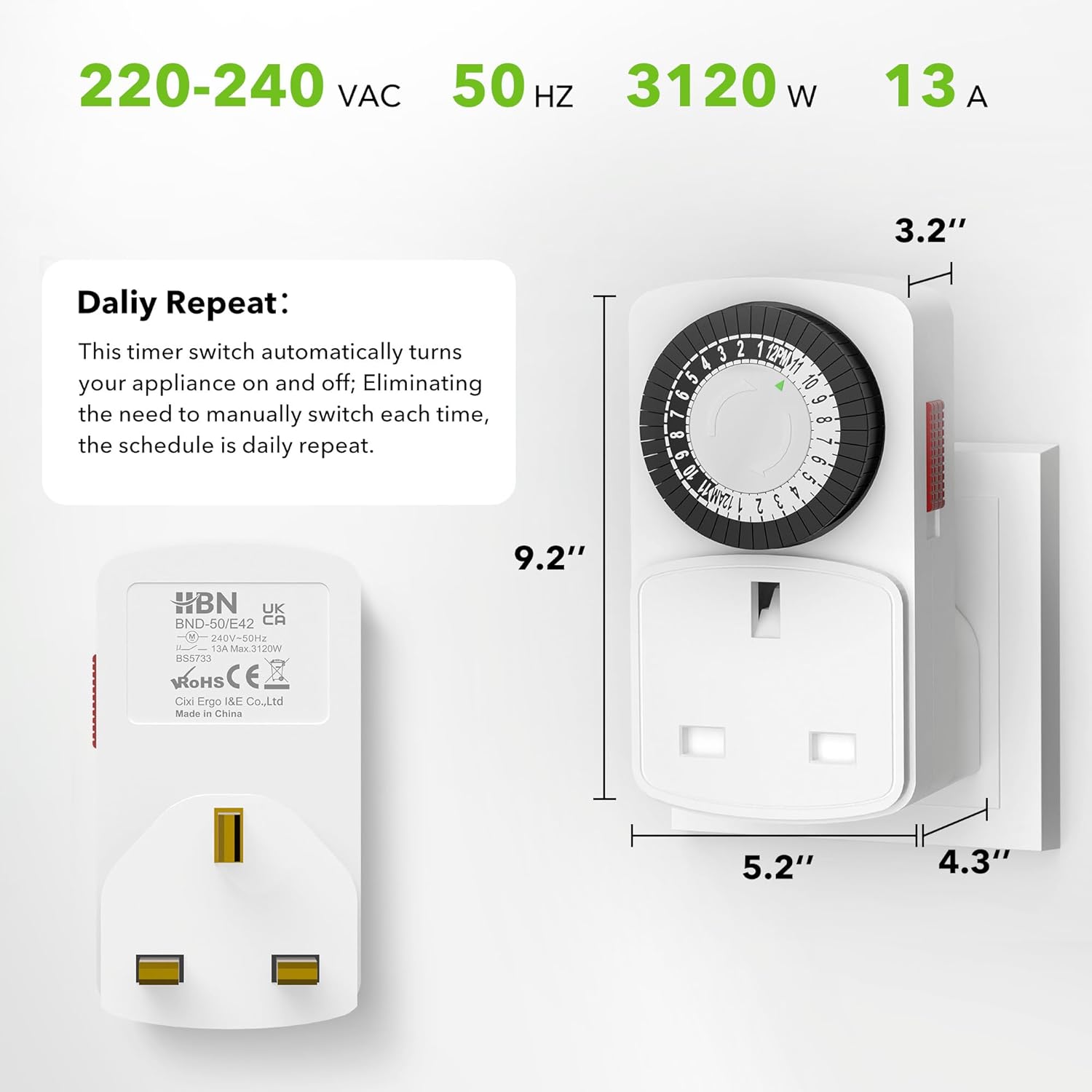 Thumbnail 5 de HBN 24 Hour Plug-in Compact Timer 13A