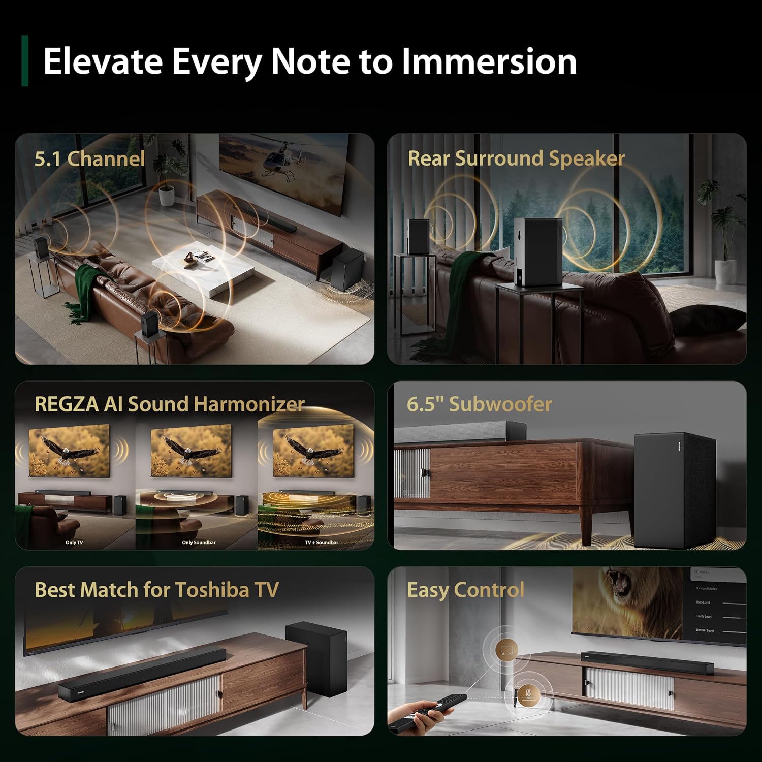 Detalle de Toshiba M510WR 5.1-Channel Soundbar with Dolby Atmos, DTS:X and Wireless Subwoofer