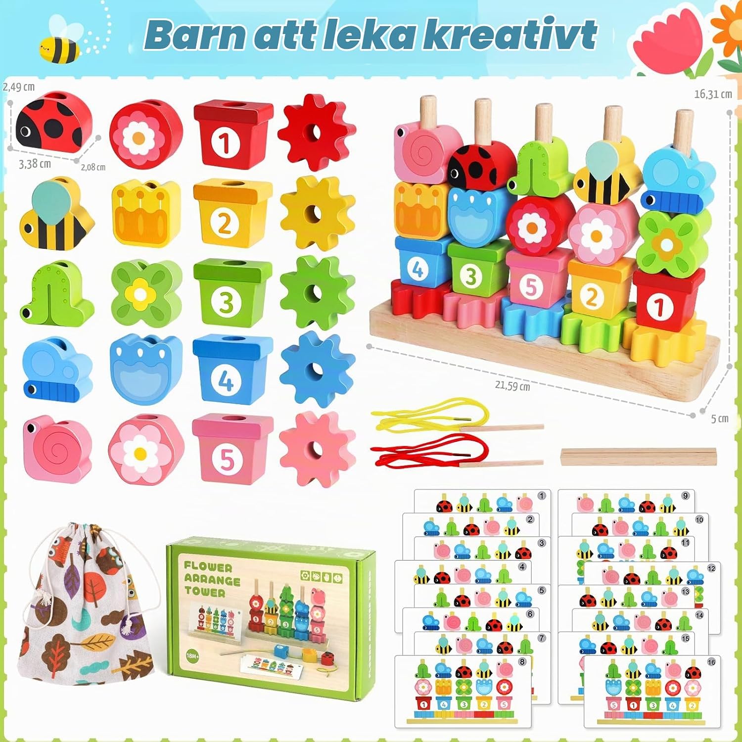 Thumbnail 6 de Montessori 2-i-1-leksak i trä – sorteringsspel och staplingslek för små barn