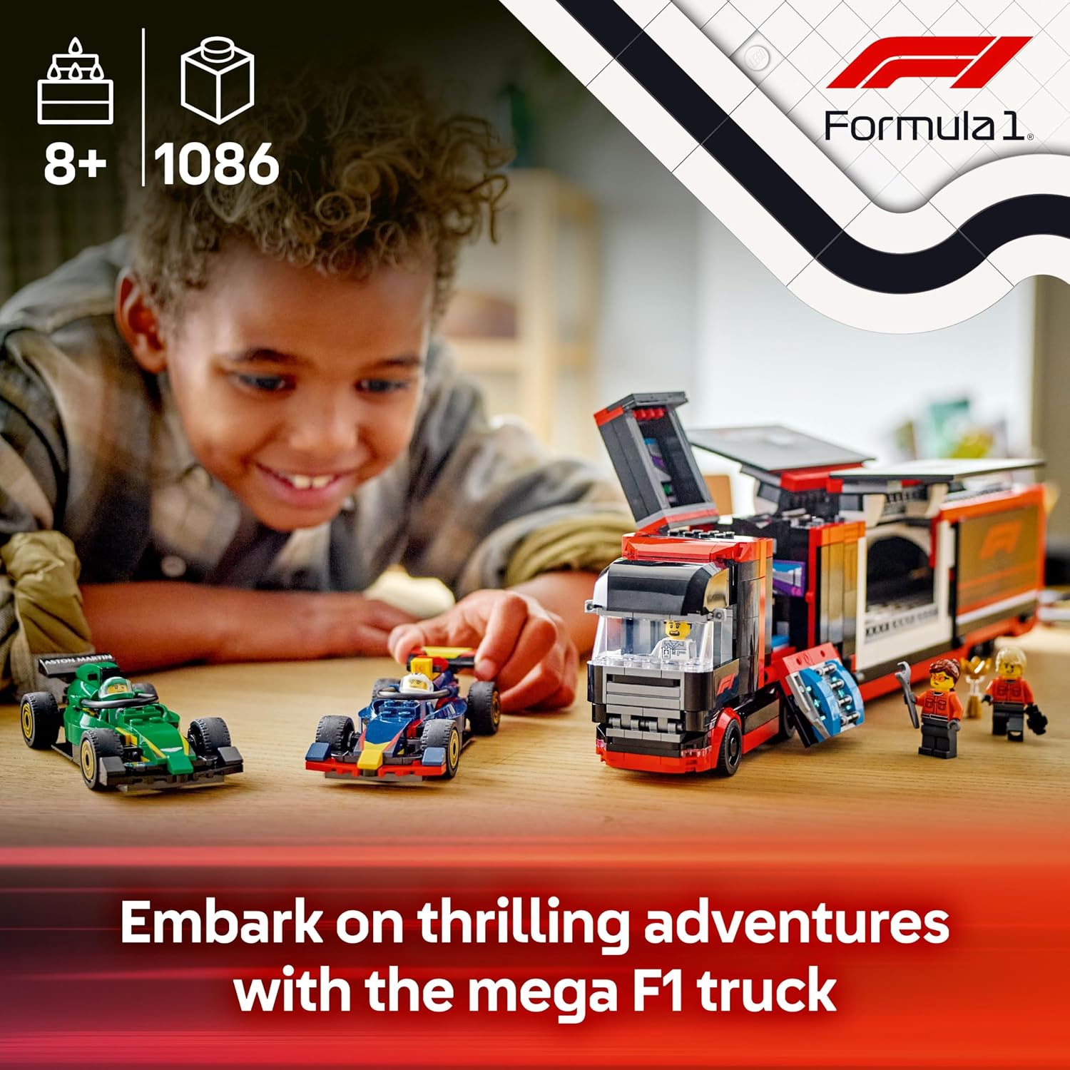 Detalle de LEGO City F1 Truck with RB20 & AMR24 F1 Cars (60445) – Car Transporter Set