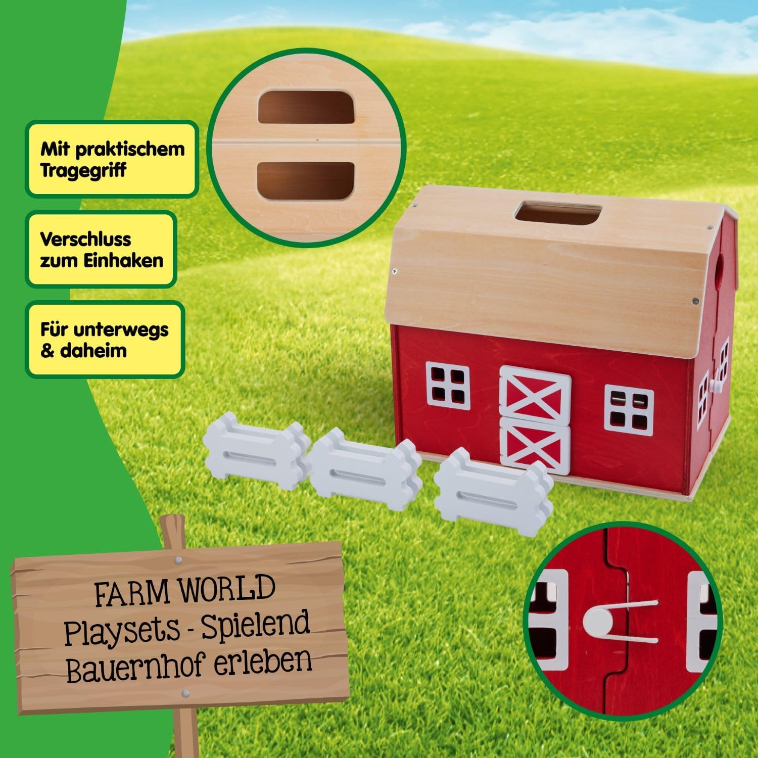 Thumbnail 4 de Schleich FARM WORLD Großer Bauernhof aus Holz 42602 – klappbares Set mit Haus, 6 Zäunen & Zubehör (7-teilig)