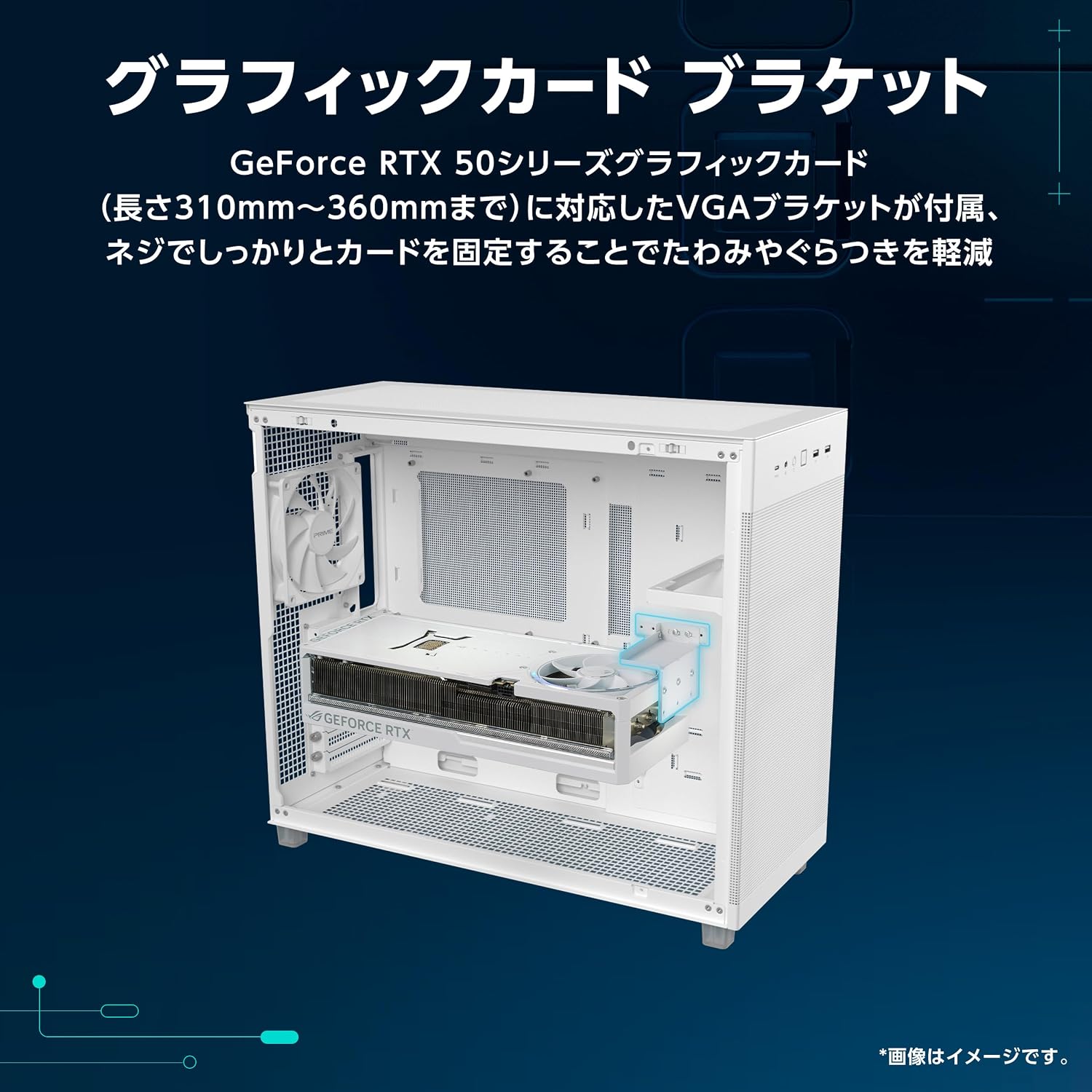 Detalle de ASUS Prime AP303 MESH WHITE ATXケース 360mm GPU対応・メッシュパネル・20Gbps Type-C