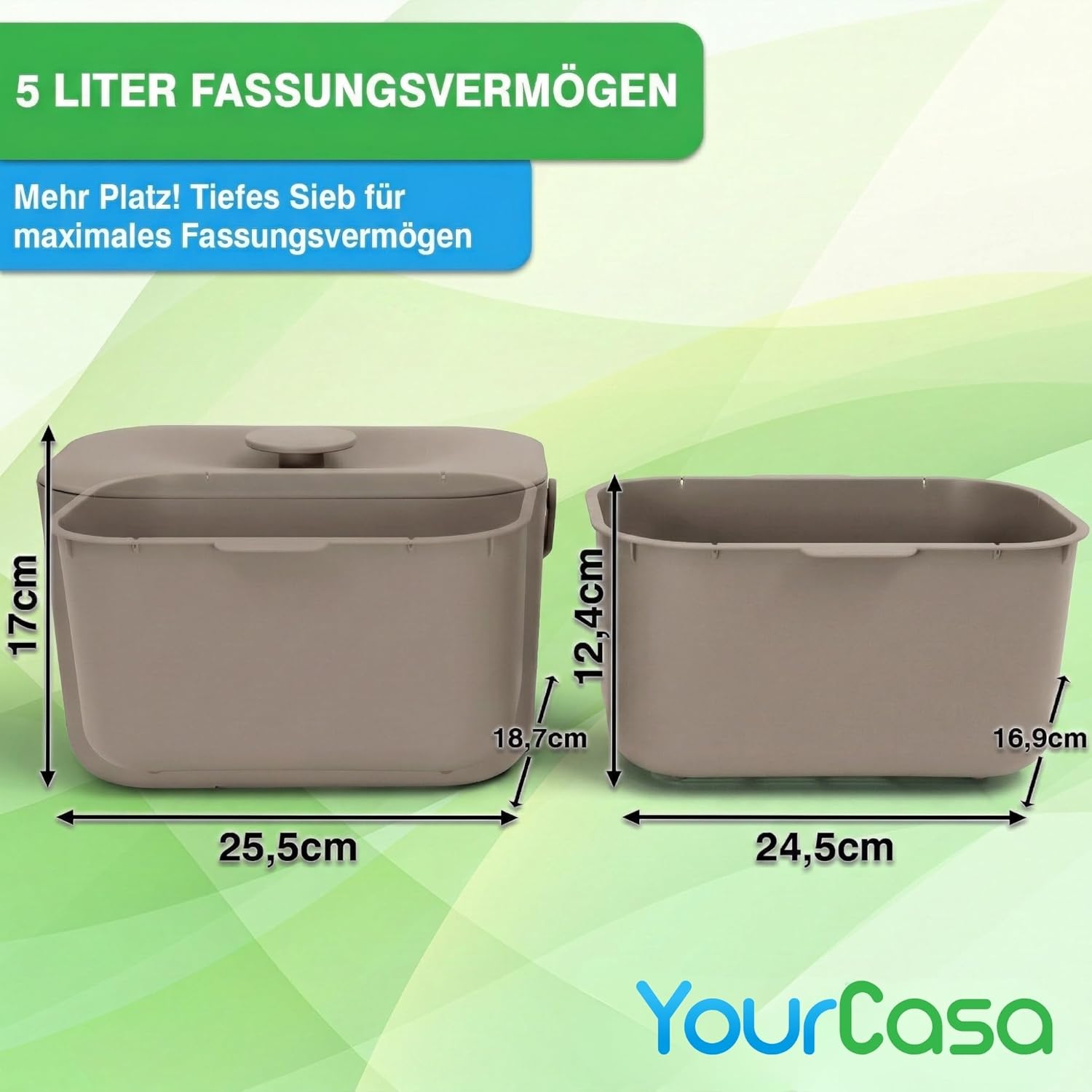 Thumbnail 5 de YourCasa Biomülleimer Küche 5L – kompakter Komposteimer mit Sieb, Geruchsschutz und spülmaschinenfest