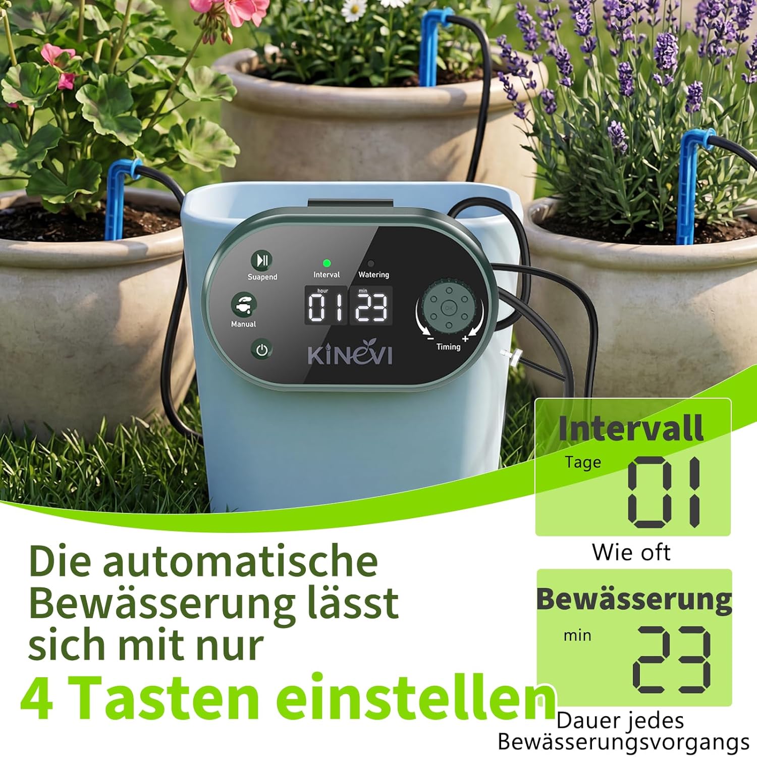Thumbnail 3 de Solar Bewässerungssystem für Garten & Balkon mit Timer – 8W Set mit 30 m Schlauch und 22 Bewässerungsmodi