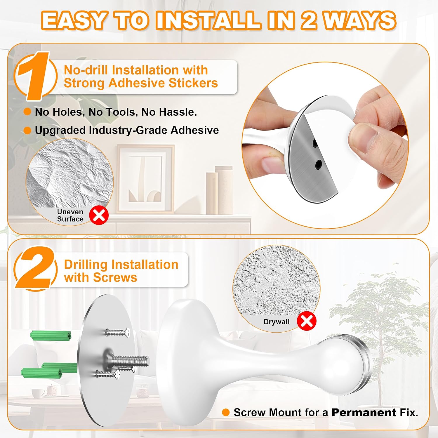 Detalle de Crosize Magnetic Door Stoppers, 2-Pack, Stainless Steel, White