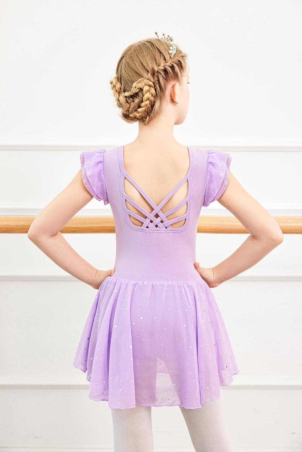 Detalle 2 de Arshiner Vestito da balletto per bambini 2-10 anni con tutù, maniche volanti e body in cotone