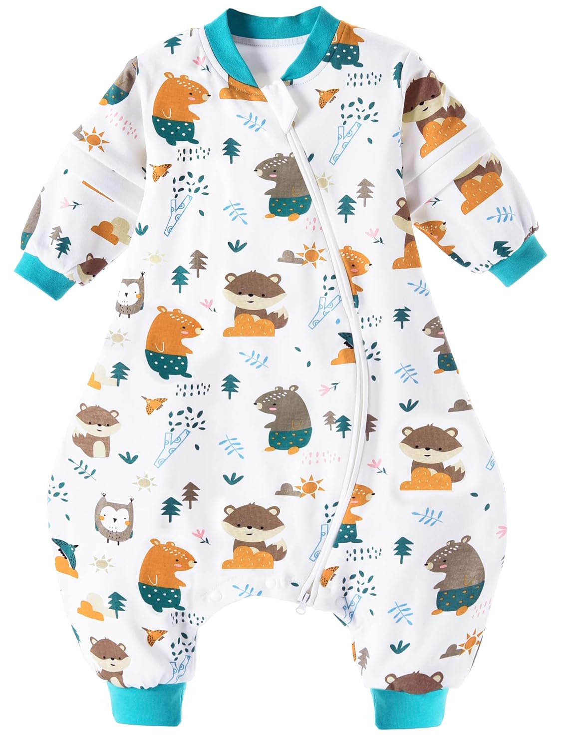 Chilsuessy Baby Ganzejahres-Schlafsack mit abnehmbaren Ärmeln und Beinen, 1,5 Tog, 100% Baumwolle (Dschungel Tiere), 90–100 cm