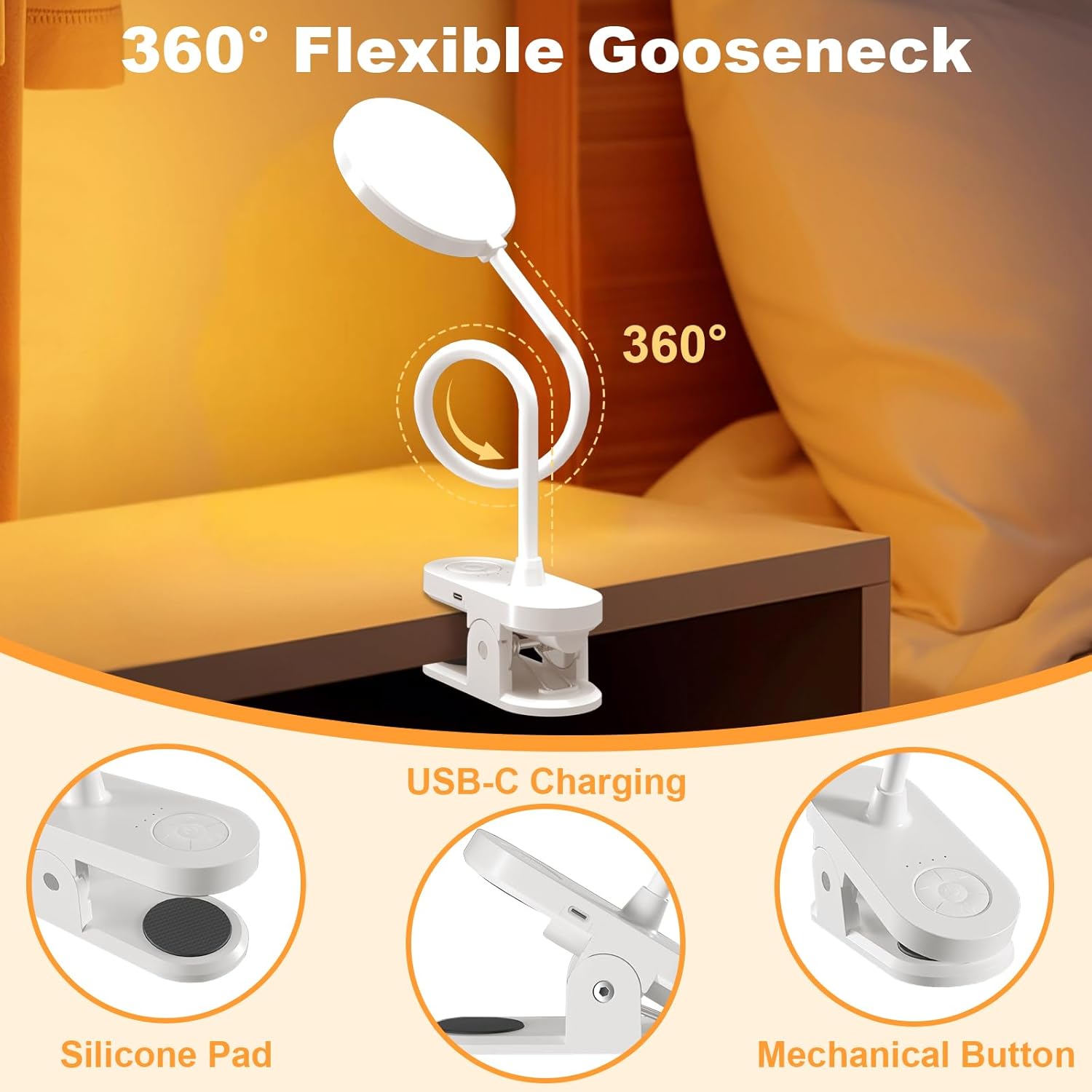 Thumbnail 2 de ZAPLIT 97 LED Akku Leselampe für Bett & Schreibtisch – kabellose Klemmlampe mit USB‑C und 40 cm Schwanenhals