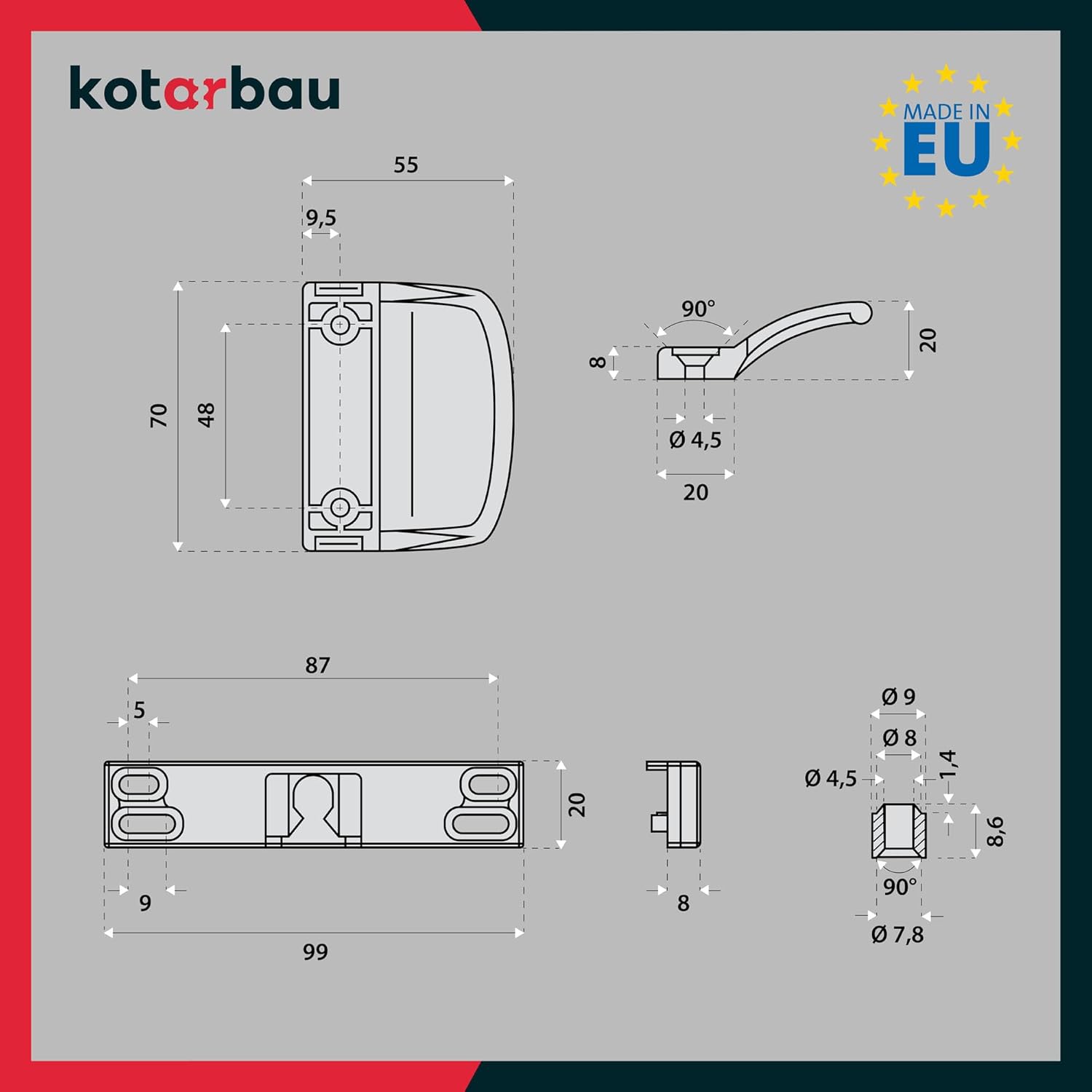 Thumbnail 2 de KOTARBAU loqueteau de porte de balcon pratique avec poignée universelle (blanc) – 6 coloris et sécurité fumeur