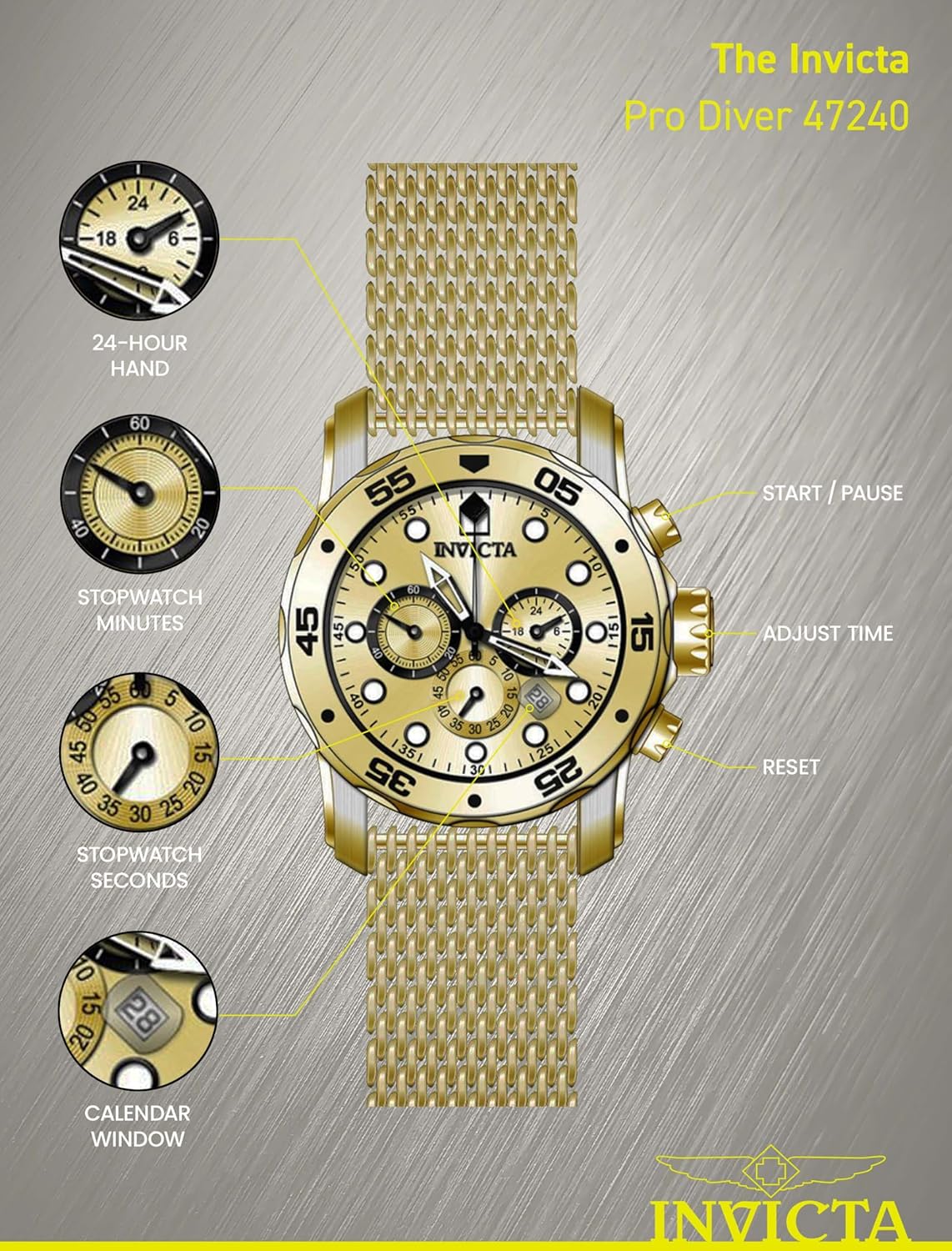 Detalle de Invicta Pro Diver: Orologio da Uomo in acciaio con movimento Quarzo, 48 mm