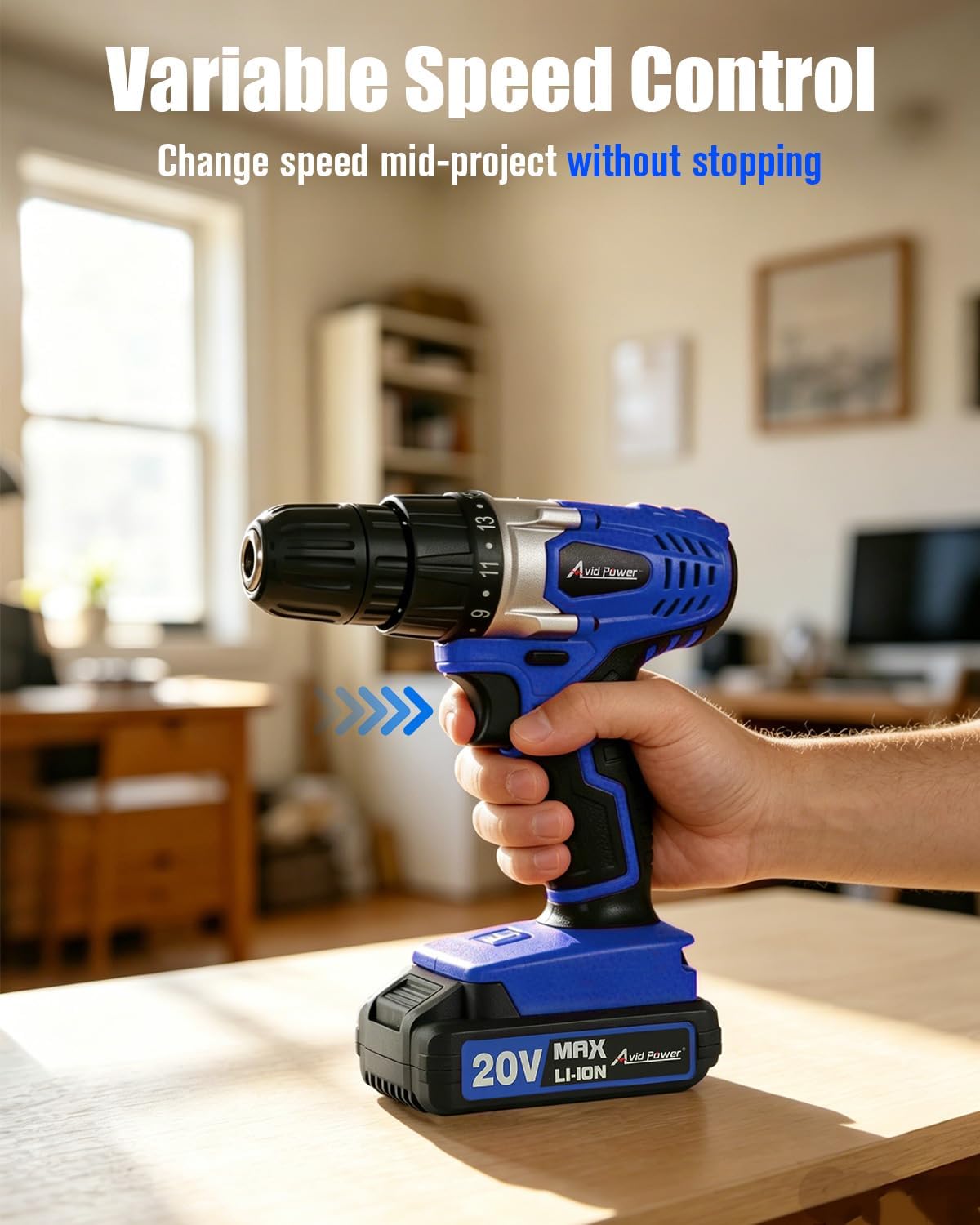 Detalle de AVID POWER ACD316-B 20V Cordless Drill Driver, 3/8-Inch Chuck, 22 Accessories