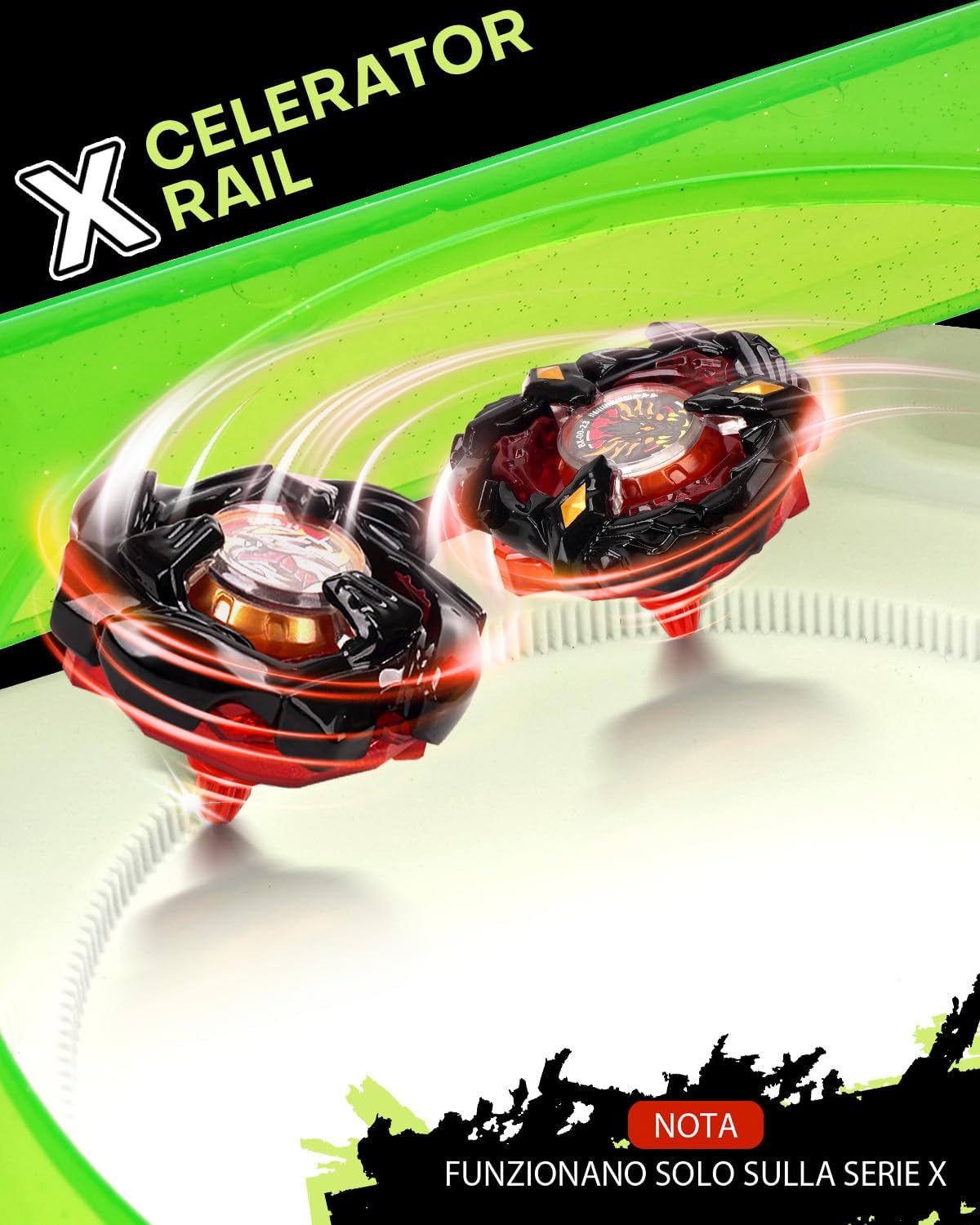 Detalle de DEZAWRTY Grande X Stadium Arena Set - Set da battaglia con 6 trottole, 2 lanciatori e Xtreme con X-Celeration Rail