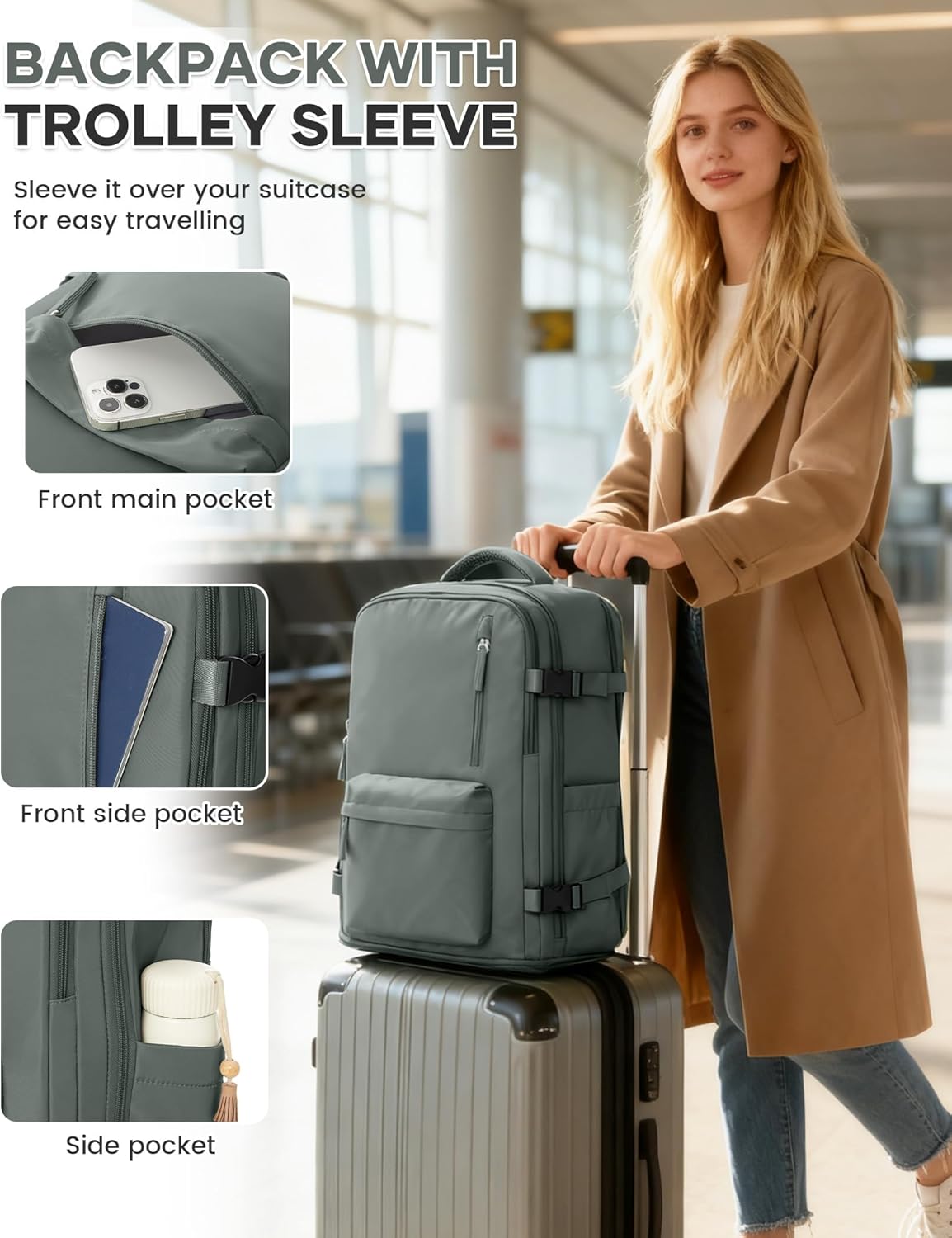 Thumbnail 5 de WONHOX Large Travel Backpack: Carry-On Laptop & Work Backpack for Men and Women