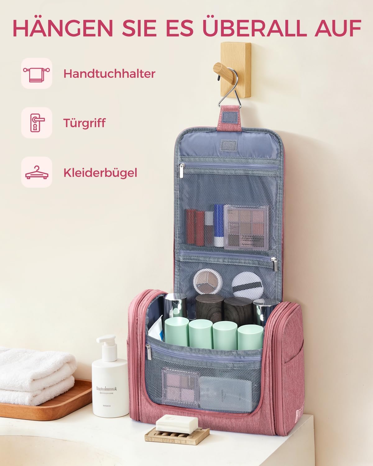 Thumbnail 4 de WANDF Groß Waschtasche: Große Kulturtasche zum Aufhängen, 27 x 15,5 x 59 cm, 8,3 Liter