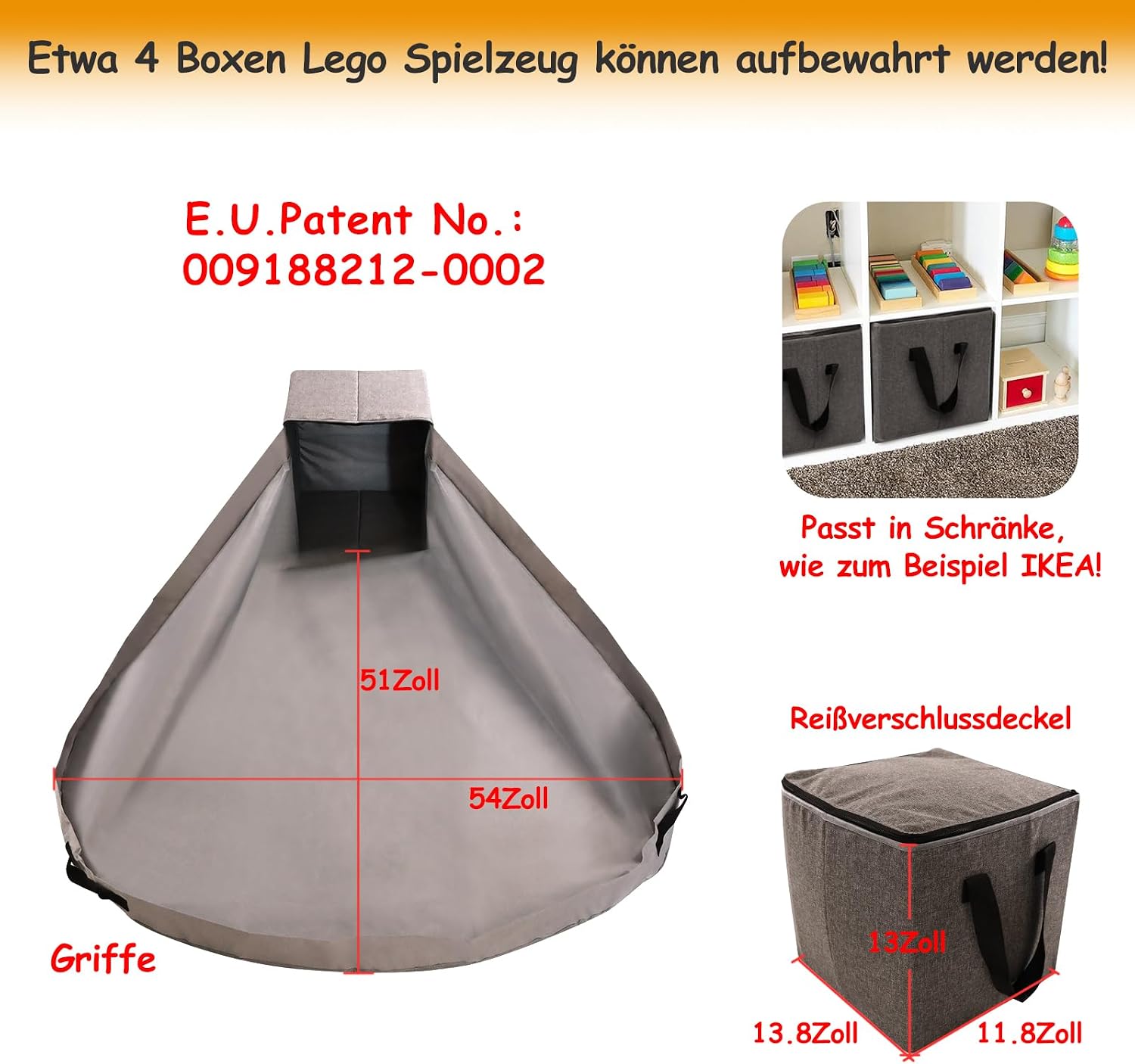 Thumbnail 6 de Spielzeug Tasche für Lego Spielmatte – Duplo Aufbewahrung mit Deckel, Grau, 13x13x13 Zoll
