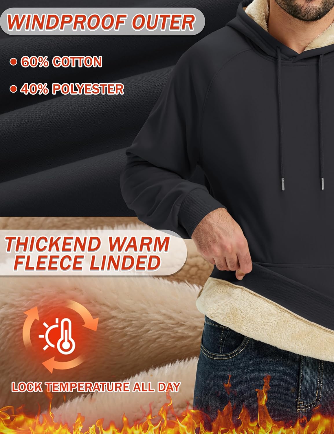 Detalle 2 de TACVASEN Sherpa Hoodie Fleece Lined