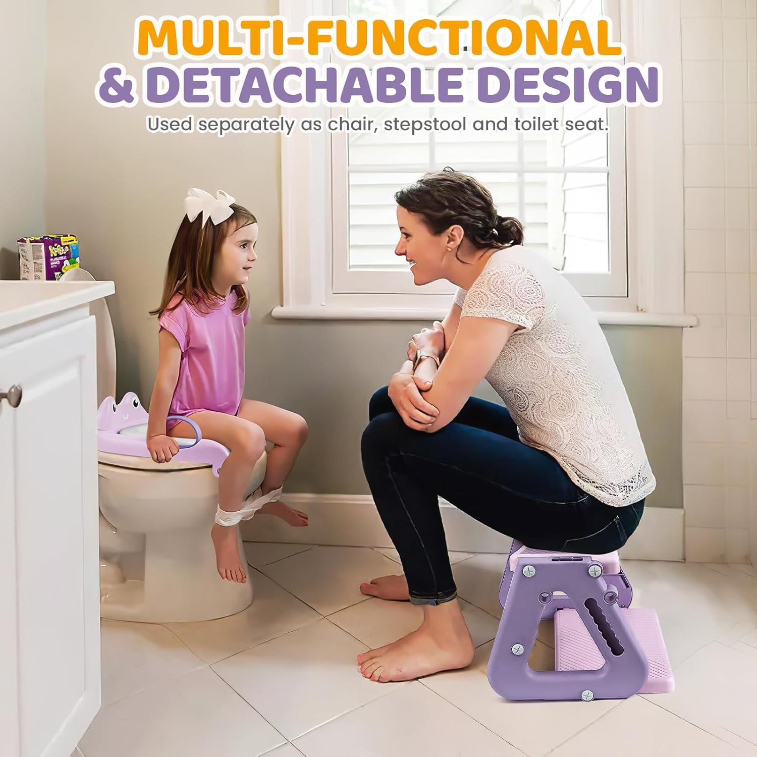 Thumbnail 6 de Orzbow réducteur de toilette enfant avec marche pliable et rehausseur antidérapant (grenouille, rosé violacé)