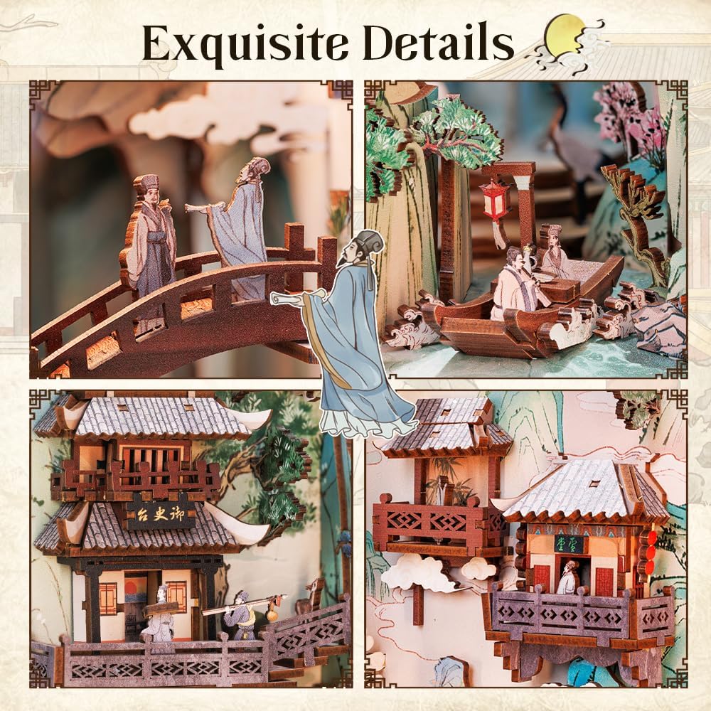 Thumbnail 3 de CUTEBEE DIY Book Nook Kit – Maison de poupées en bois avec lumière LED (Su Dongpo's Life)