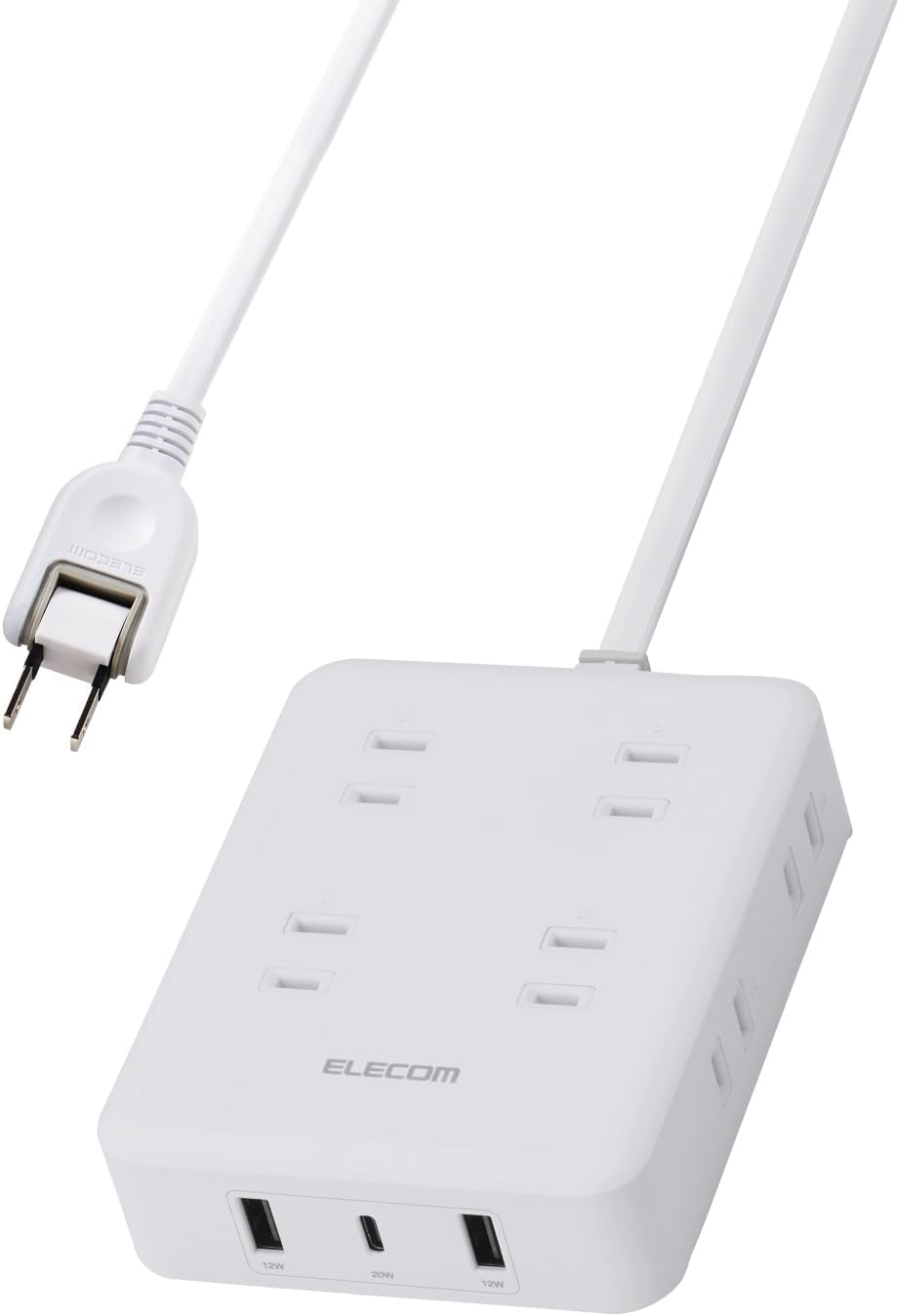Detalle de エレコム ECT-44-8A2C15WH 電源タップ 8個口・USB-C 20W PD・USB-A×2