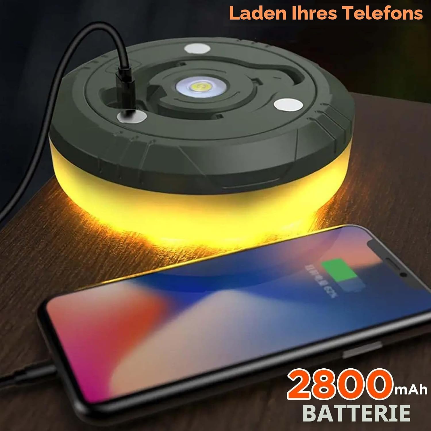Detalle 2 de Aufrollbare Camping-Lichterkette mit USB-Ladefunktion (wasserdicht) – 10 Fotoclips, 8 Beleuchtungsmodi, 10 m
