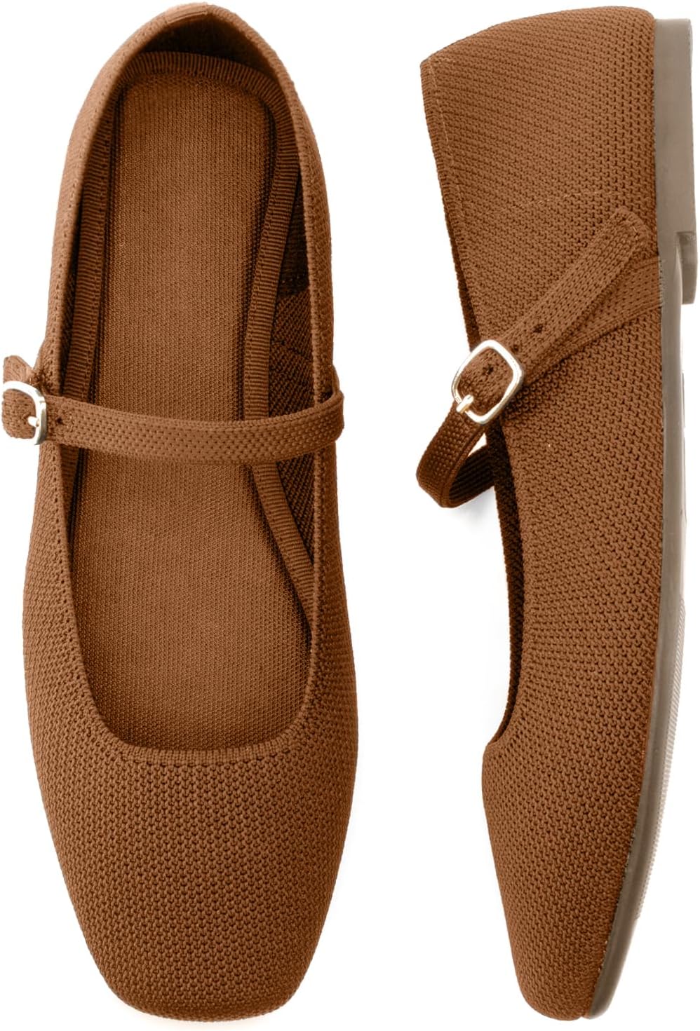 Detalle de Soesyi Knit Flats for Women: Square Toe with Adjustable Ankle Strap
