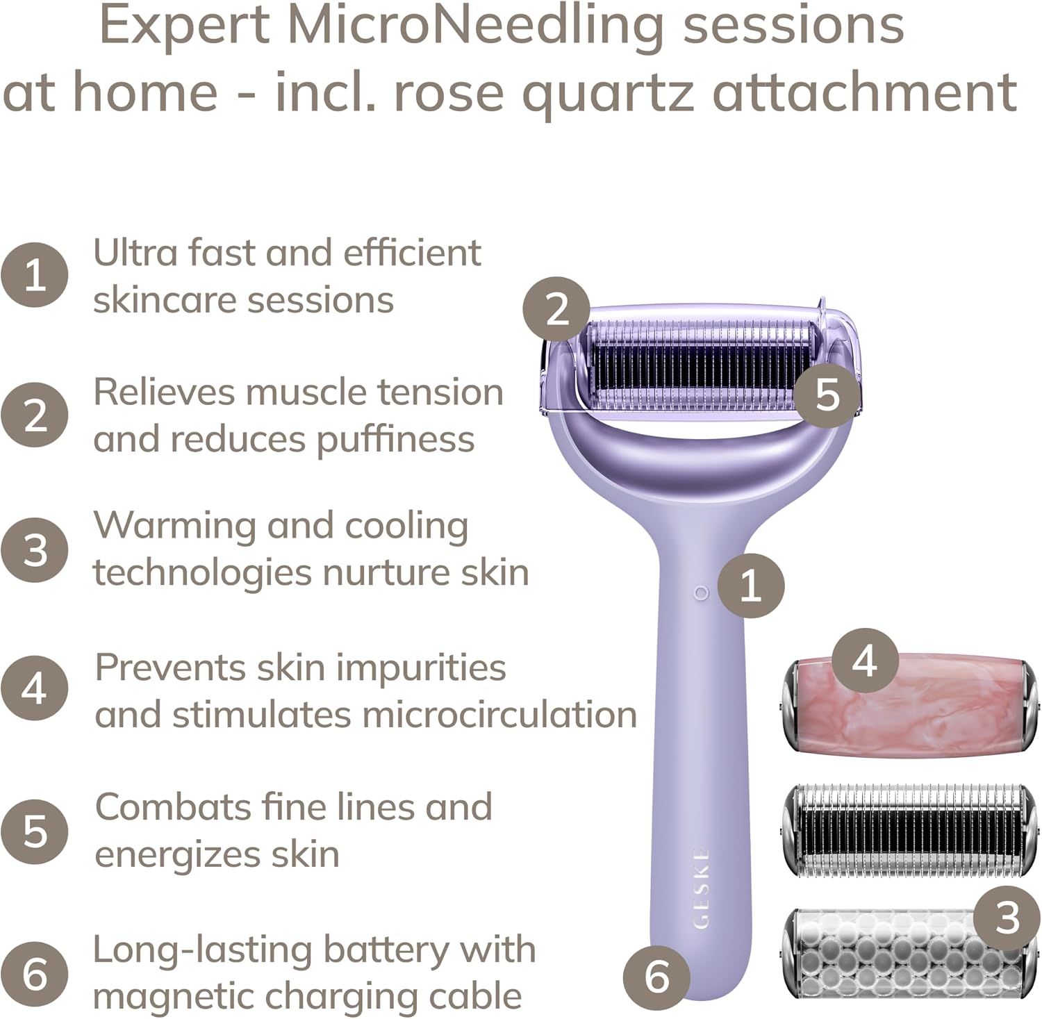Detalle de GESKE SmartAppGuided MicroNeedle Face & Body Roller 9 en 1 – Quartz rose
