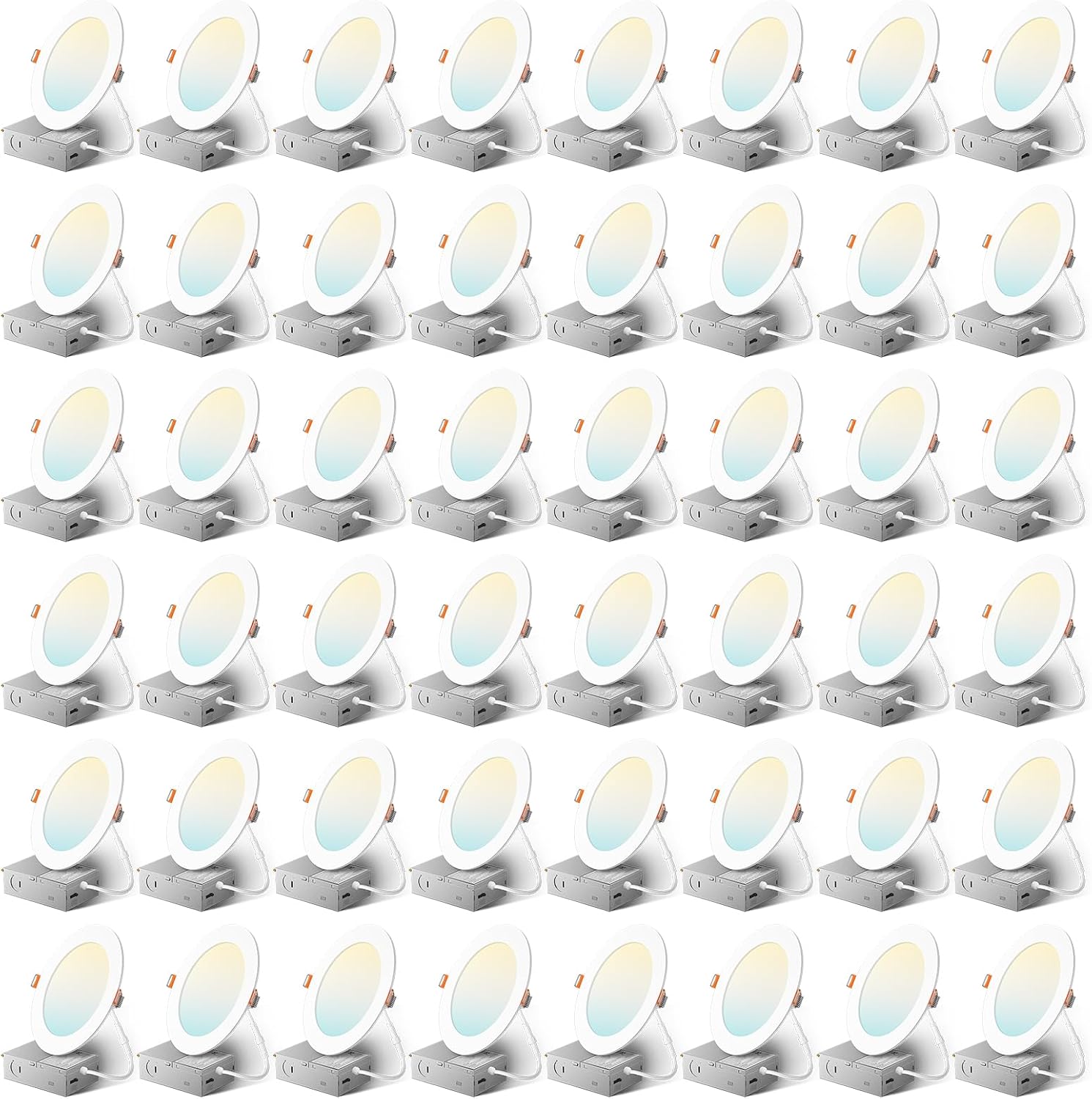 Detalle de Amico 48-Pack 6-Inch 5CCT Ultra-Thin LED Recessed Ceiling Lights (2700K–5000K) — Dimmable, ETL&FCC