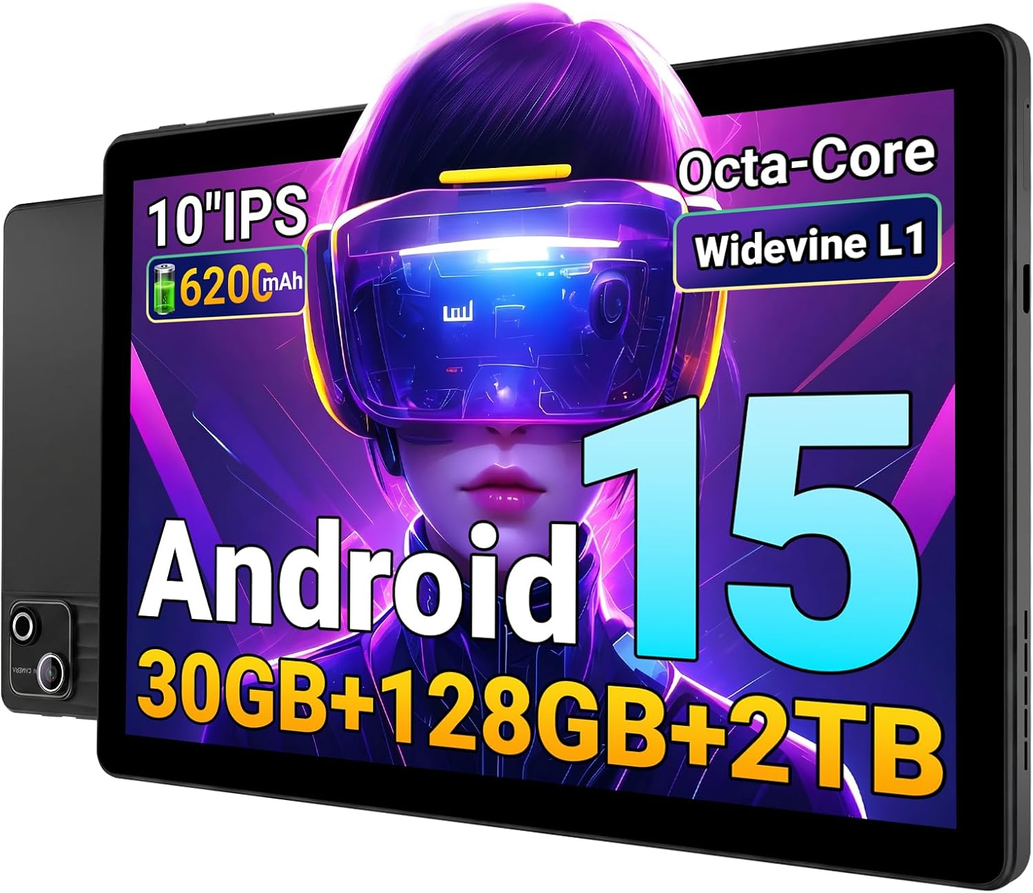 Detalle de Gleeso 10 Inch Tablet Android 15 with 30GB RAM + 128GB ROM (1TB Expandable) — Octa‑Core, 1280x800 IPS, 6200mAh