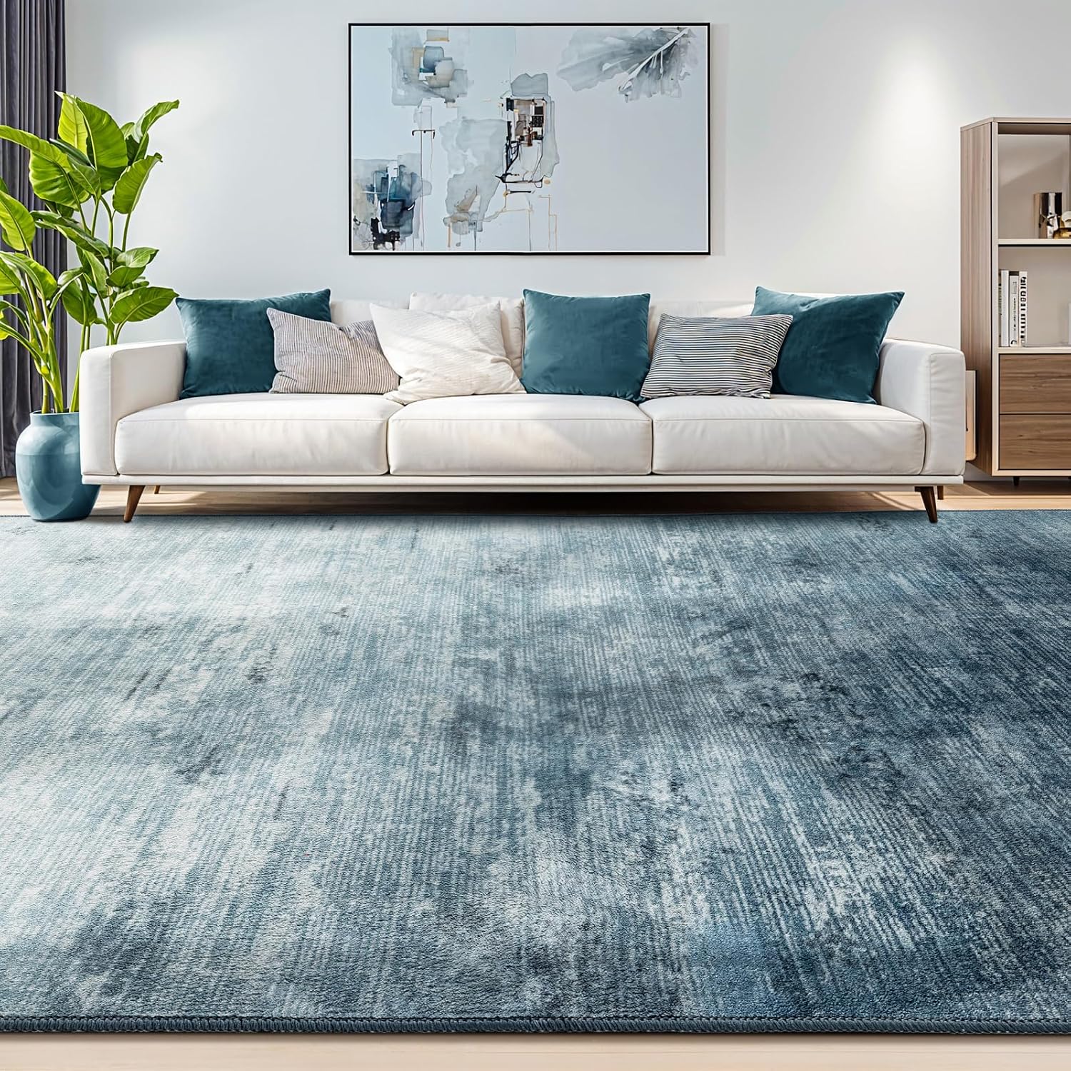 Detalle 2 de LIANLAM QYDD5-912-BE-2 9' x 12' Washable Blue Low-Pile Area Rug