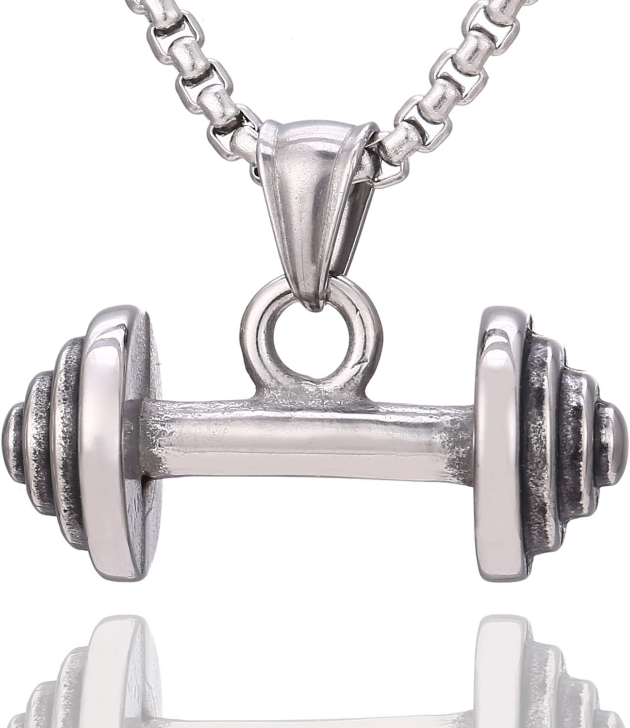 Detalle de DonDon Collana Uomo in Acciaio Inox con Ciondolo Pesi per Sportivi – 50 cm