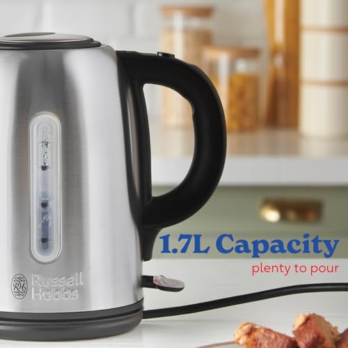 Detalle de Russell Hobbs Brushed Stainless Steel & Black Electric 1.7L Cordless Kettle (20441)
