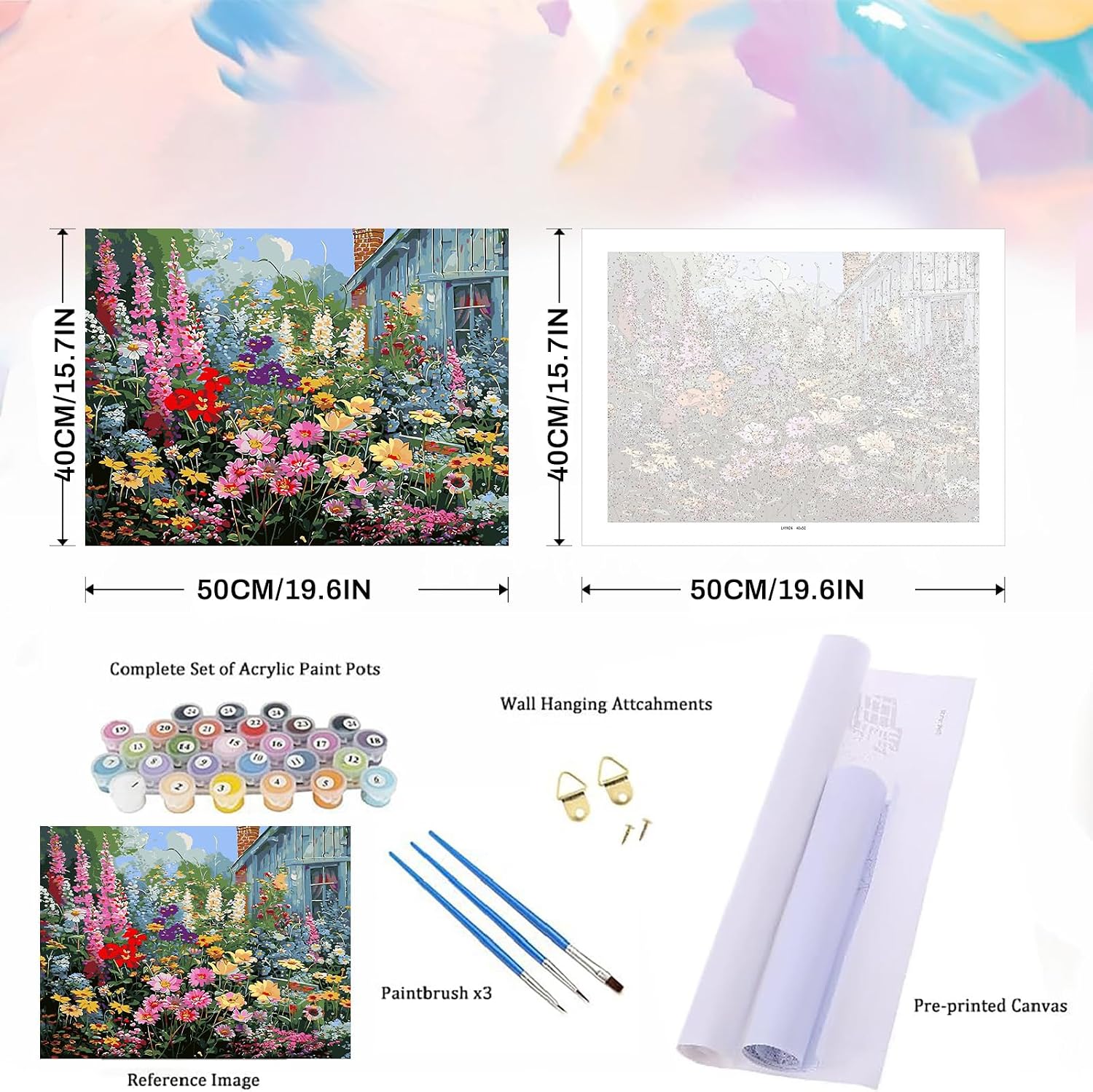 Detalle de GOUGOUFAFA Flowers Paint by Numbers Kit (16 x 20 inch) for Adults