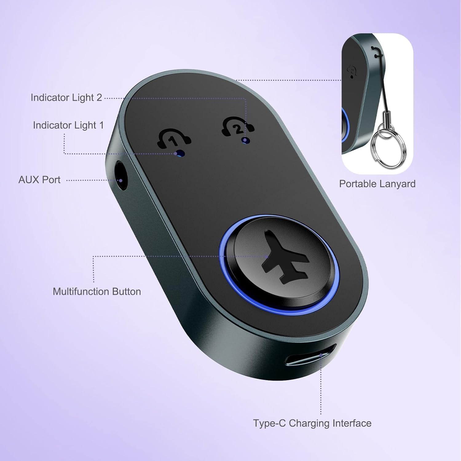 Thumbnail 6 de OQIMAX Bluetooth 5.3-audiozender met 3,5mm-aansluiting, dubbele verbinding en 16 uur