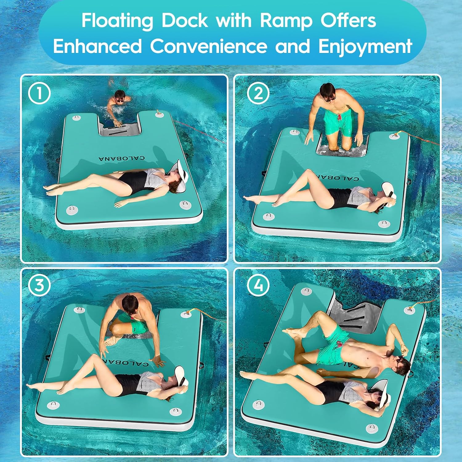 Detalle de CALOBANA Inflatable Floating Dock with Dog Ramp: Heavy-Duty Platform for Water Fun