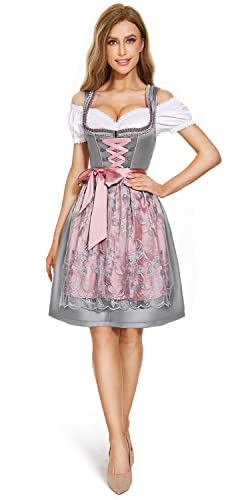 Detalle de Dirndl Damen Midi Trachtenkleid Lang Dirndlkleid Trachtenrock 3 Teilig – AMZHOTER