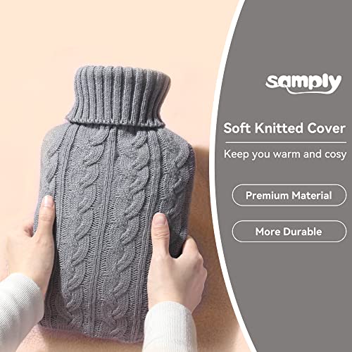 Thumbnail 3 de Samply 2L Hot Water Bottle with Knitted Cover (Grey) – Warmth for Hands, Neck and Pain Relief