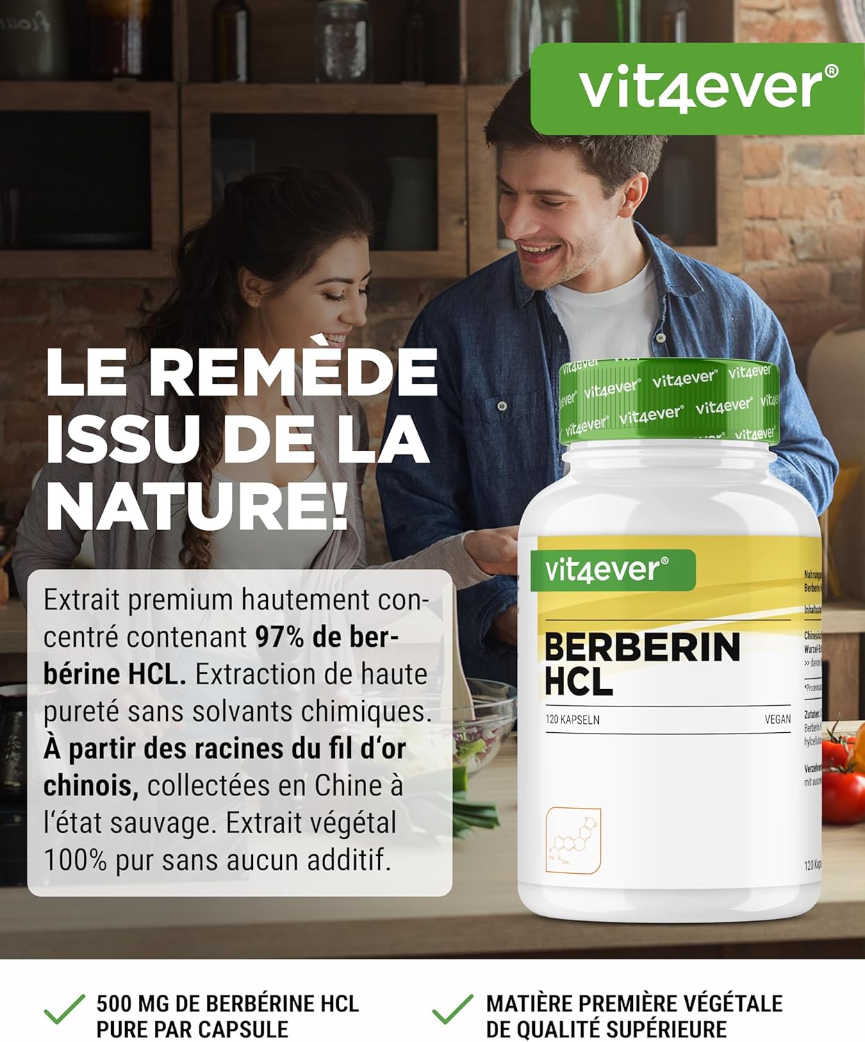 Thumbnail 1 de Vit4ever Extrait de Berbérine HCL 500 mg (120 capsules végétaliennes)