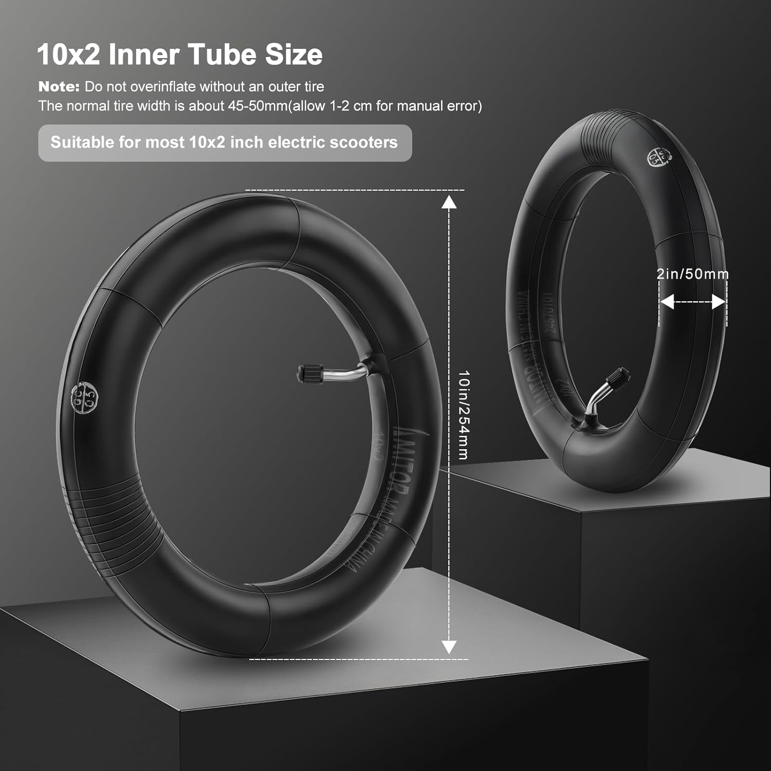 Thumbnail 6 de Amitor 10x2 Schlauch Verstärkt – 2 Stück, 10 Zoll, Ventil 45°, 2 mm Wandstärke für E-Scooter (Nur für Stützräder)
