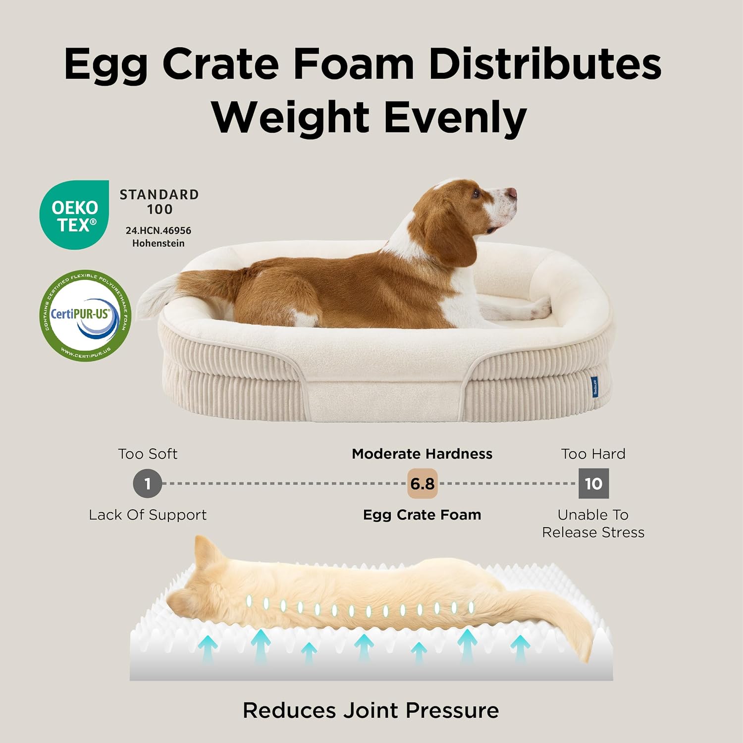 Detalle 2 de BEDSURE XL orthopädisches Hundebett für große Hunde – 106x76x18 cm, Creme