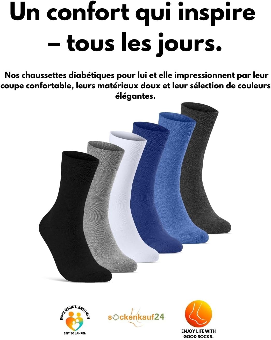 Thumbnail 5 de Lot de 10 paires de chaussettes diabétiques sockenkauf24 (coton, sans couture, sans élastique serrant)