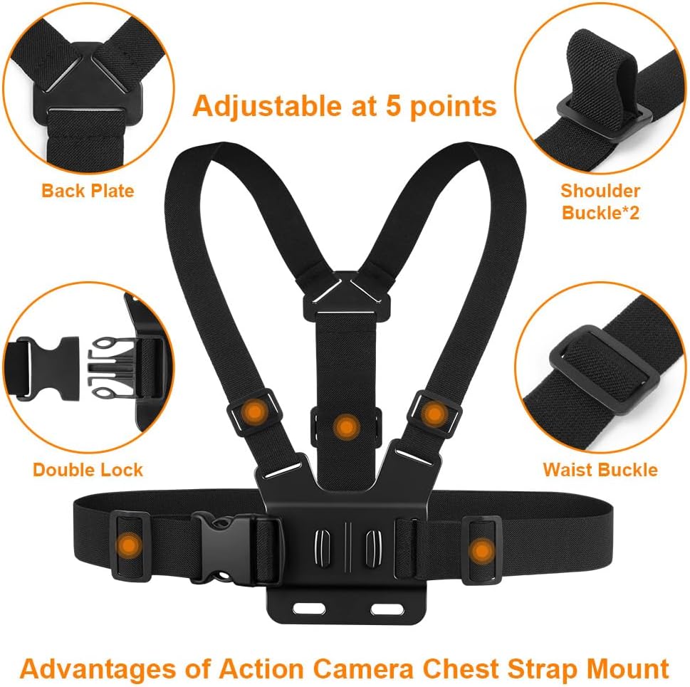 Detalle 2 de Adiwo 2 in 1 Imbracatura Pettorale e Fascia per Testa per Action Cam — compatibile con GoPro Hero 13-4 e DJI Action Pro