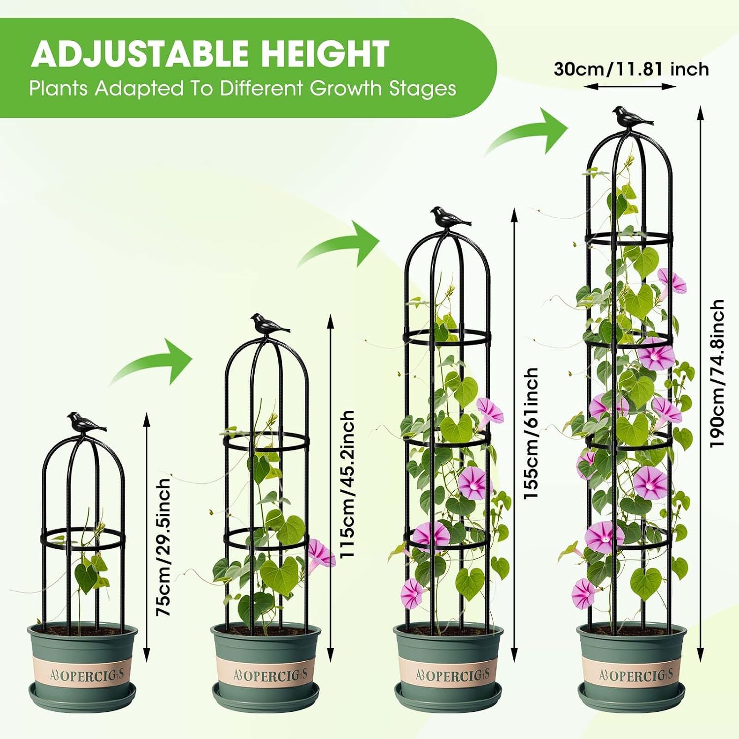 Detalle de MYMULIKE Trellis for Climbing Plants, 192x30cm Garden Obelisk – Rustproof Metal with Plastic Coating