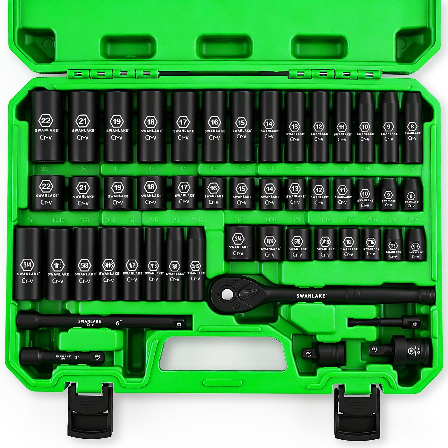 Detalle de SWANLAKE 3/8-Inch Drive Impact Socket Set, 50-Piece SAE and Metric, 6-Point